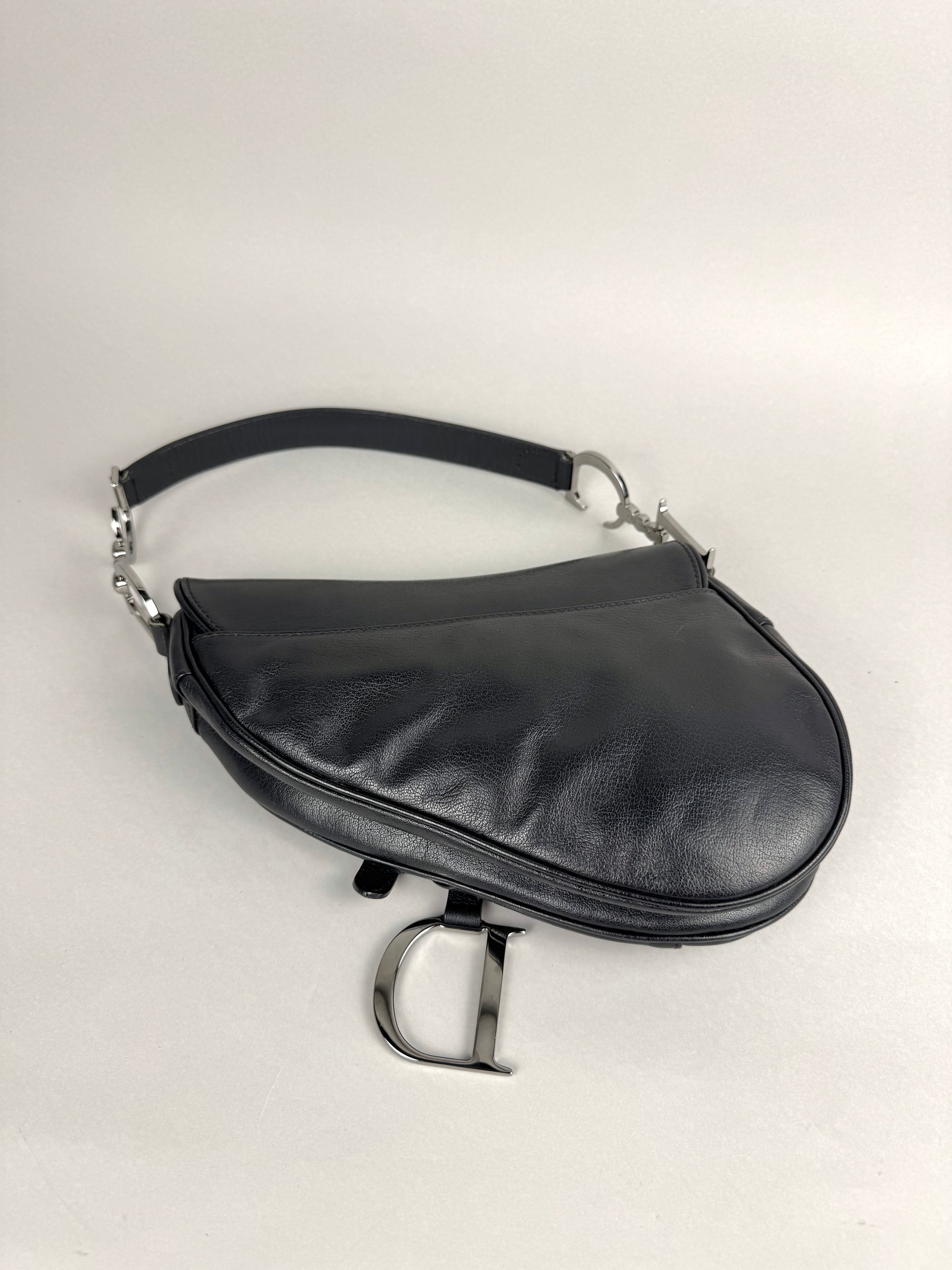 Christian Dior Black Leather Saddle Bag