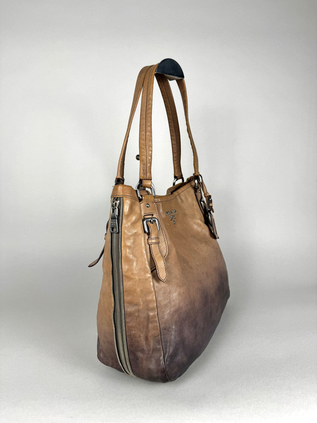 Prada Side Zip Ombre Calfskin Leather Tote