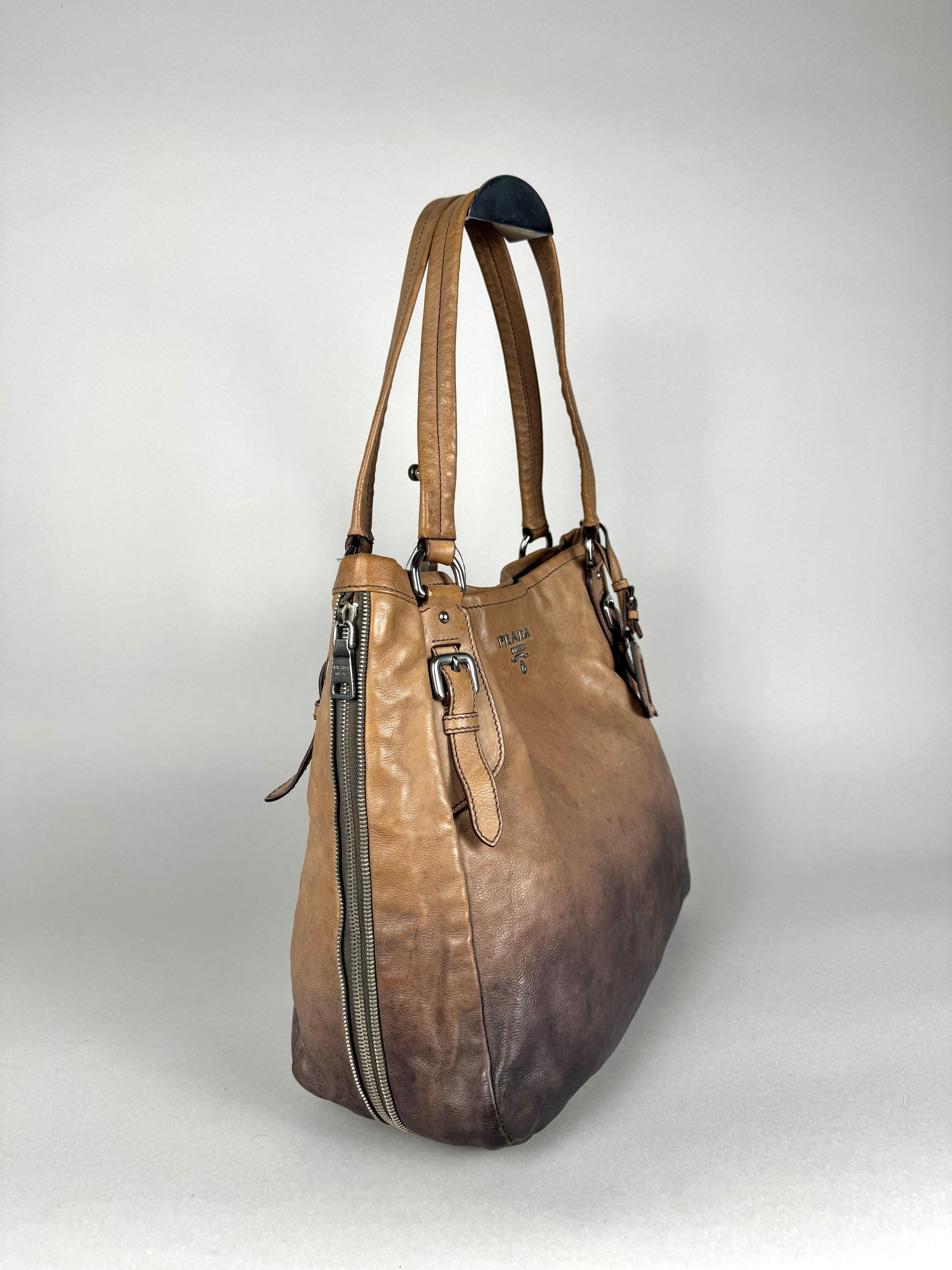 Prada Side Zip Ombre Calfskin Leather Tote