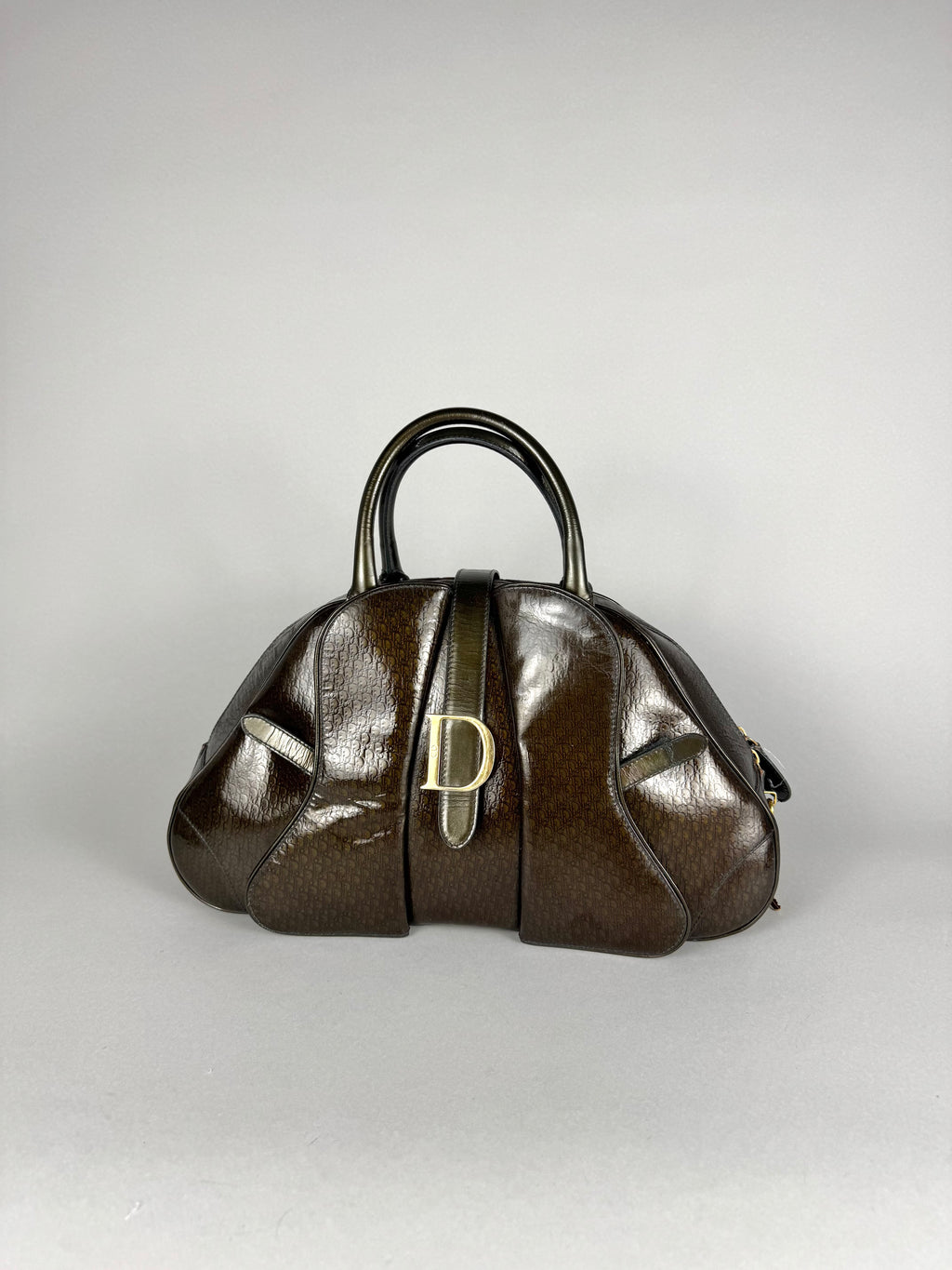 Christian Dior Monogram Double Saddle Patent Green