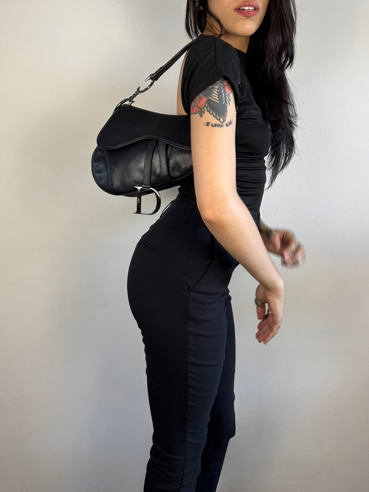 Christian Dior Black Leather Saddle Bag