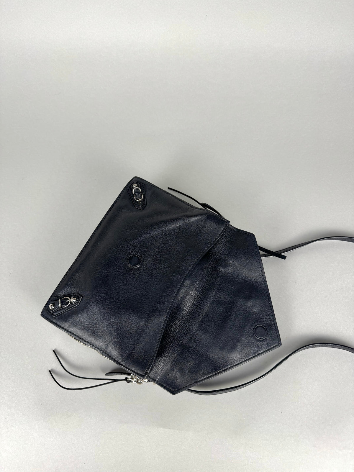 Balenciaga Black Calfskin Leather Papier Zip-Around Triple Bag