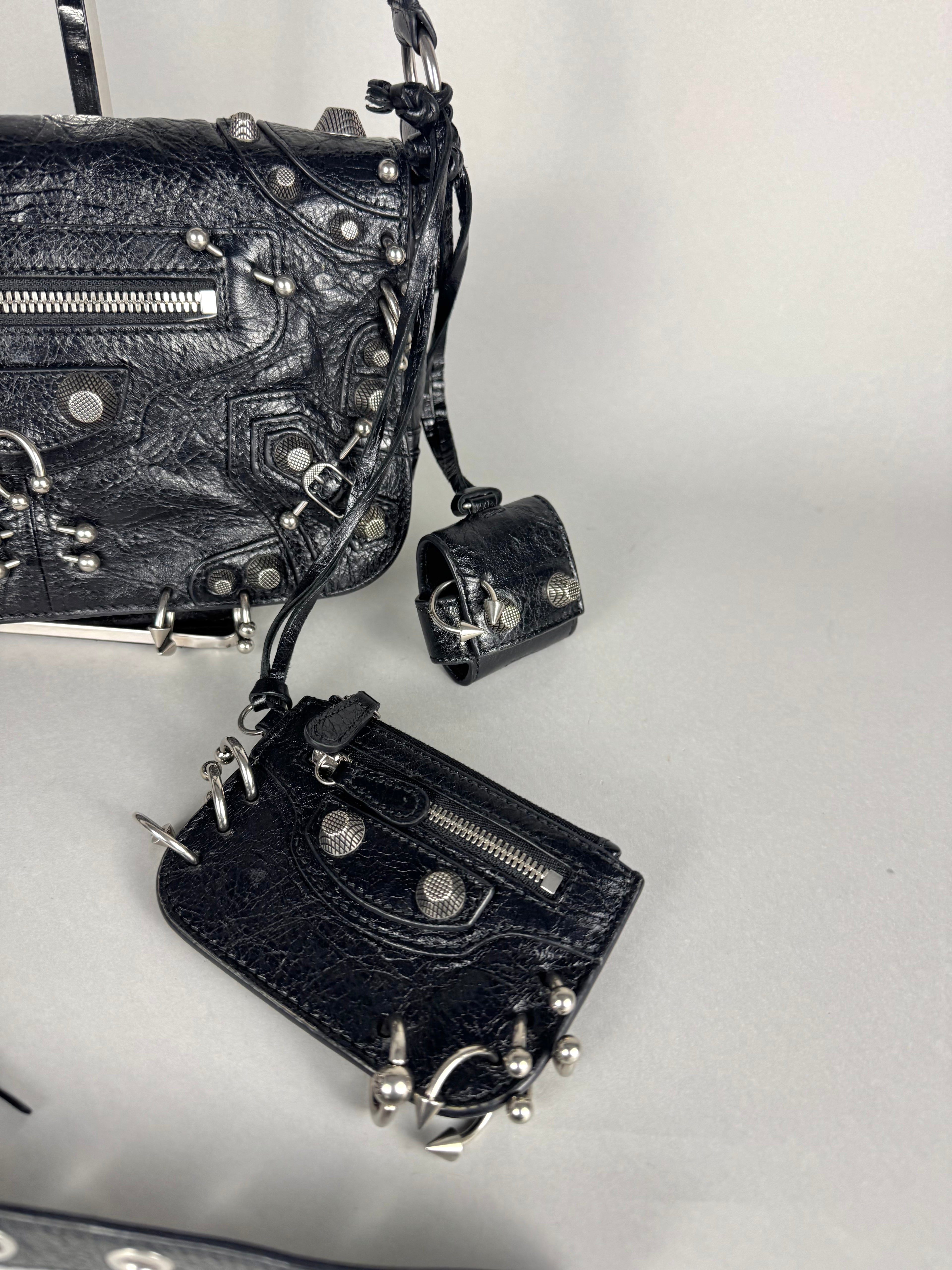 Balenciaga Agneau Arena XS Piercing Le Cagole Flap Bag Leather Black