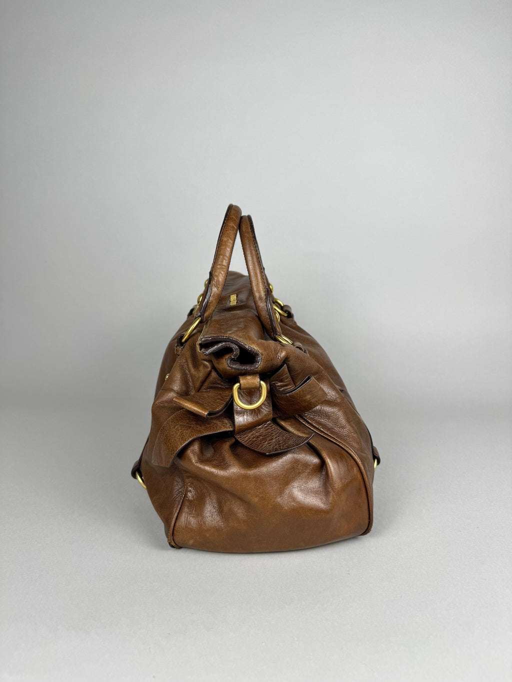 Miu Miu Lux Bow Vitello Leather Brown Tote