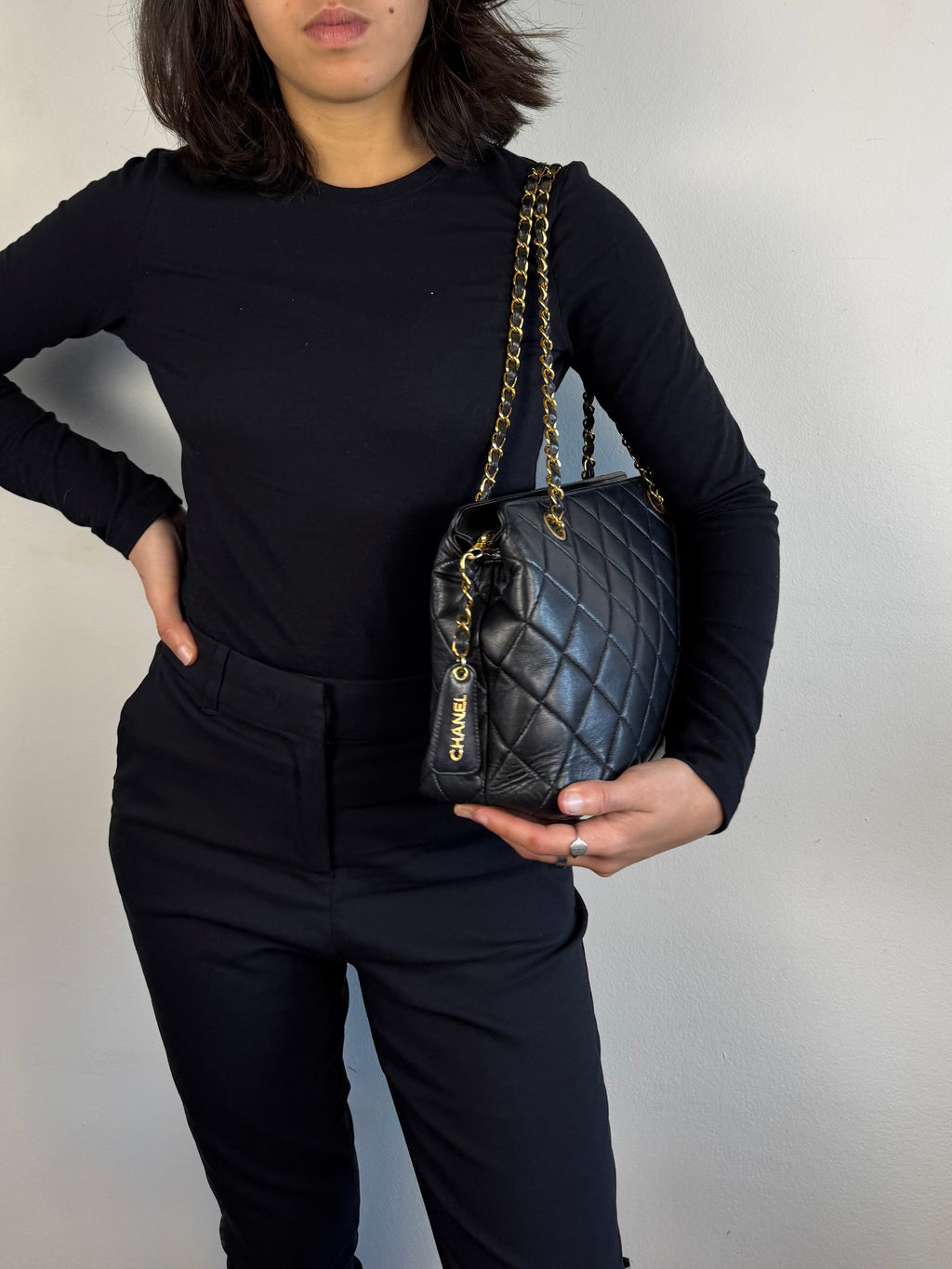 Chanel Matelasse Chain Lambskin Black Leather No. 4 Shoulder