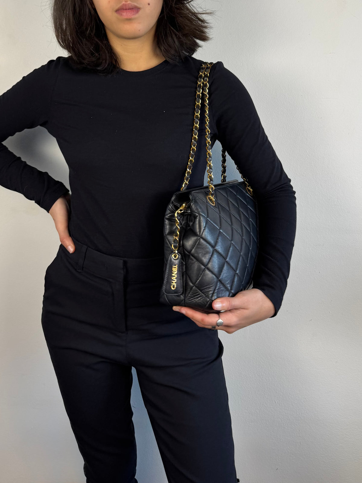 Chanel Matelasse Chain Lambskin Black Leather No. 4 Shoulder