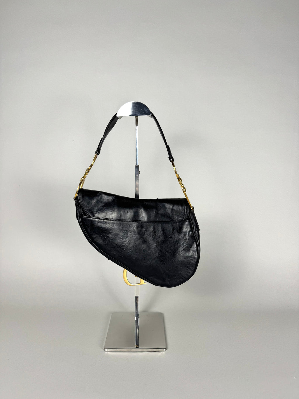 Christian Dior Saddle Ostrich Leather Black