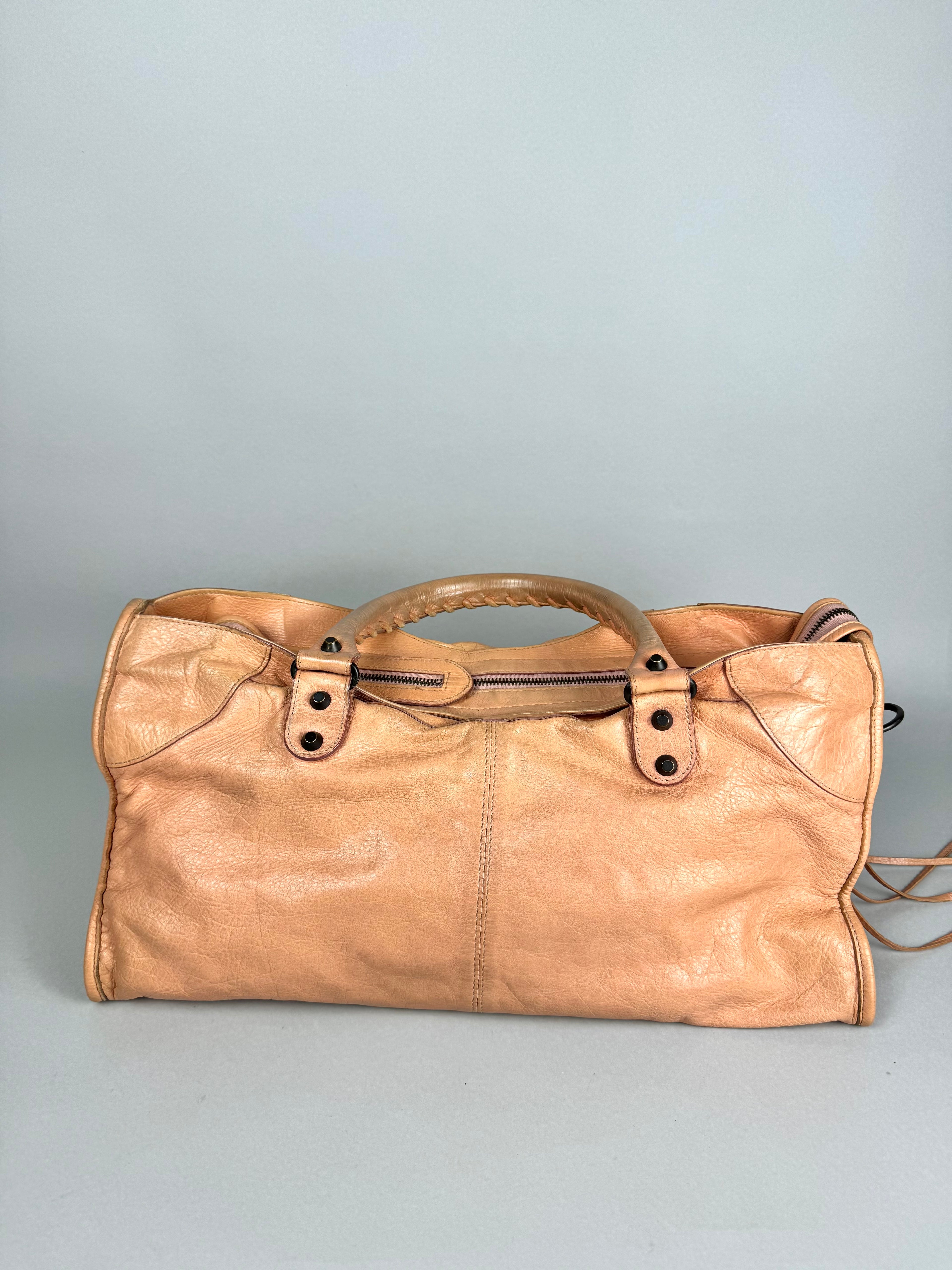 Balenciaga Cumin Lambskin Leather Motorcycle Part-Time Bag