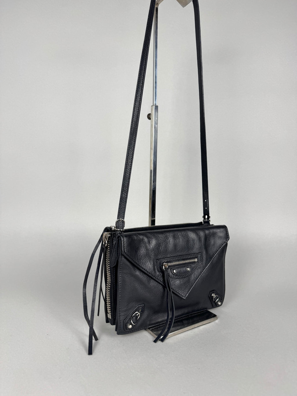 Balenciaga Black Calfskin Leather Papier Zip-Around Triple Bag