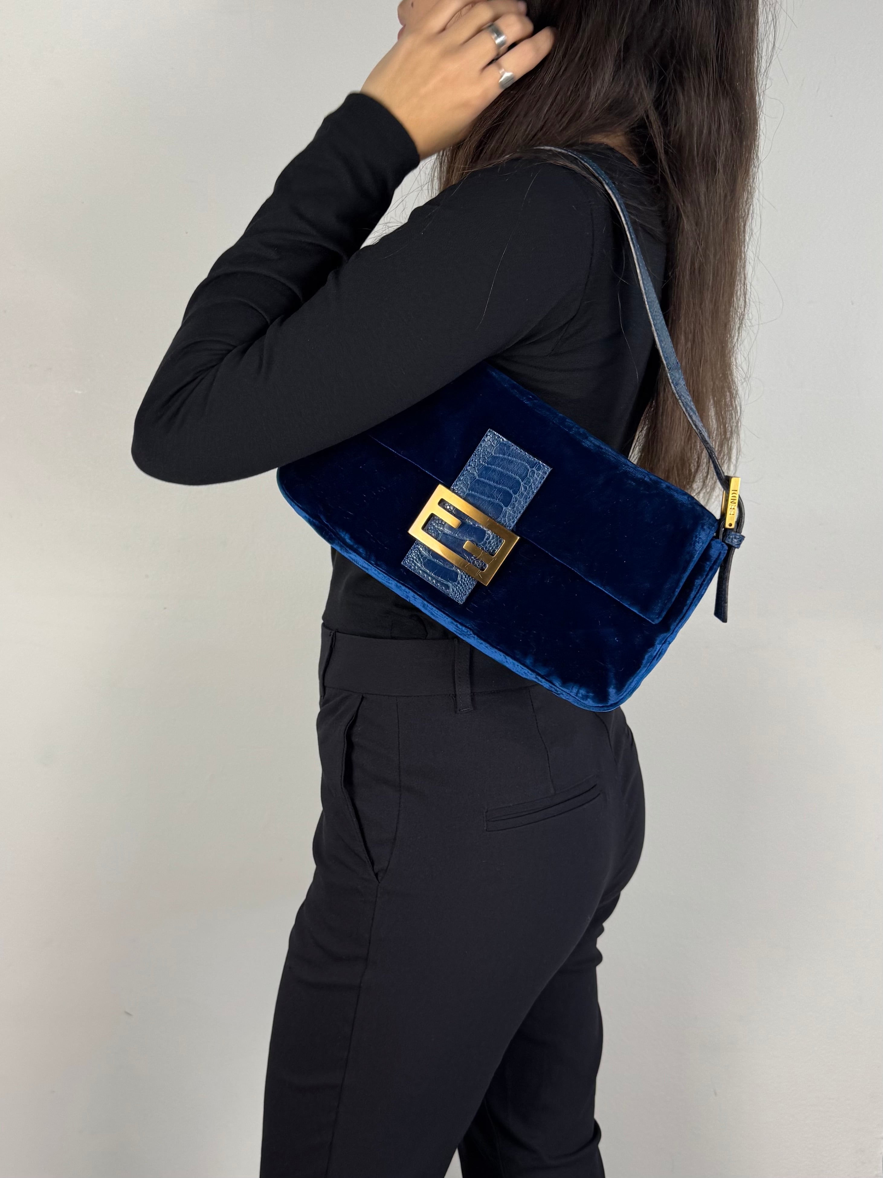 Fendi Baguette Blue Velvet