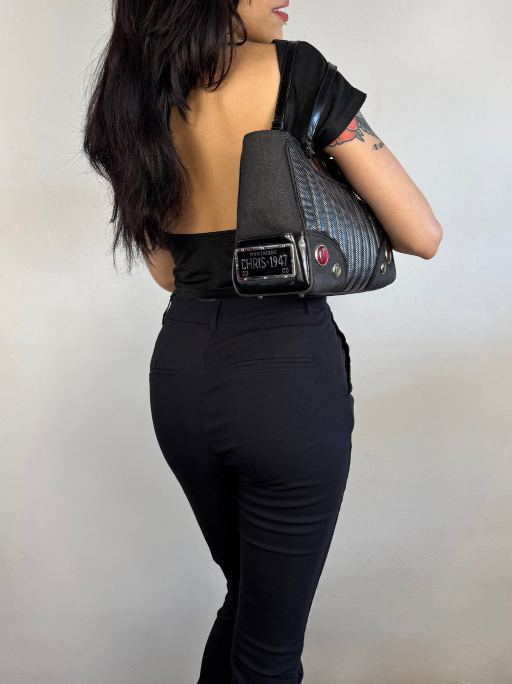 Christian Dior Cadillac Montaigne Denim and Leather Black Tote