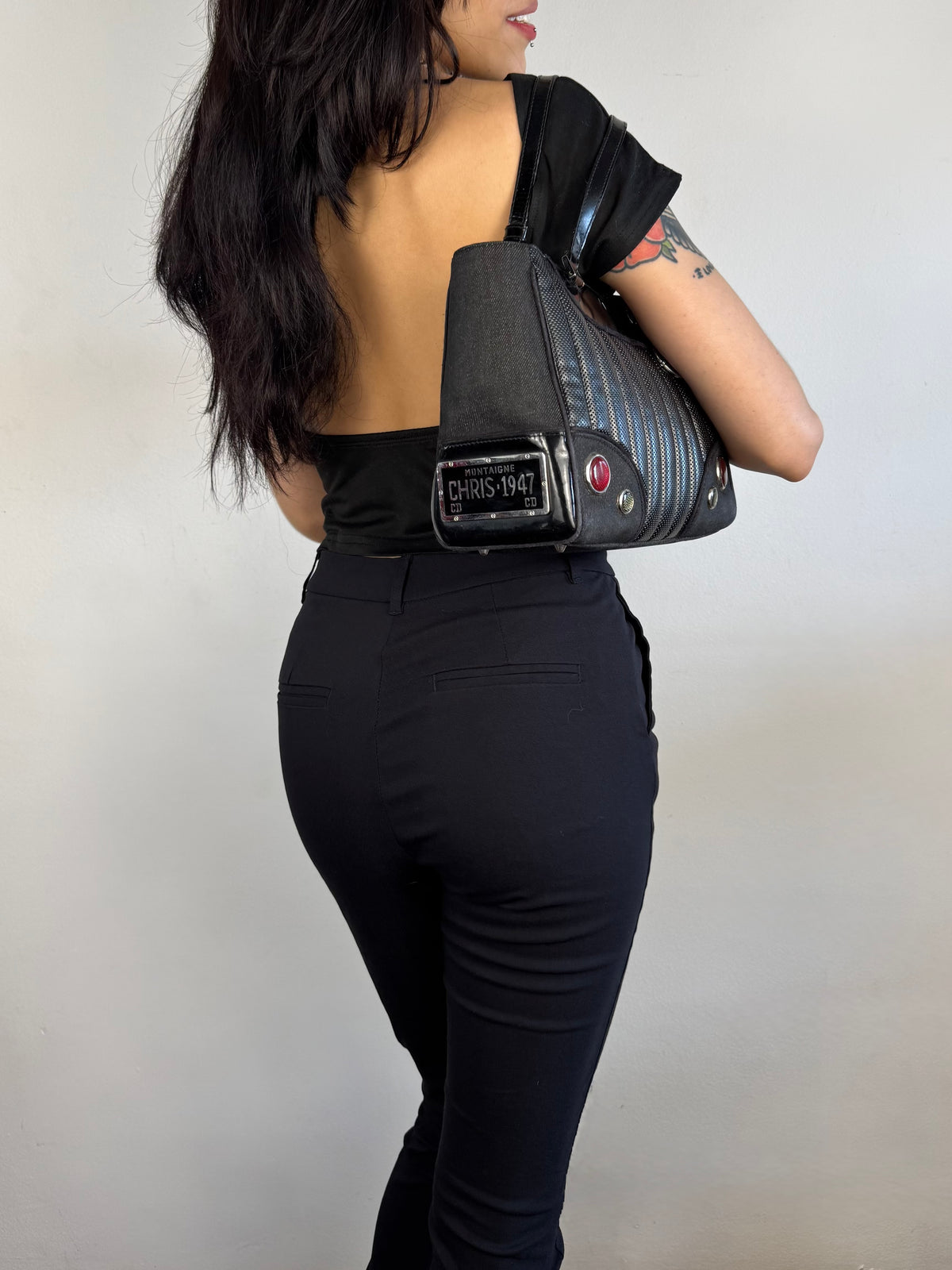 Christian Dior Cadillac Montaigne Denim and Leather Black Tote
