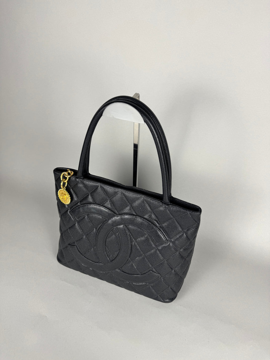 Chanel Medallion Black Leather Caviar Tote