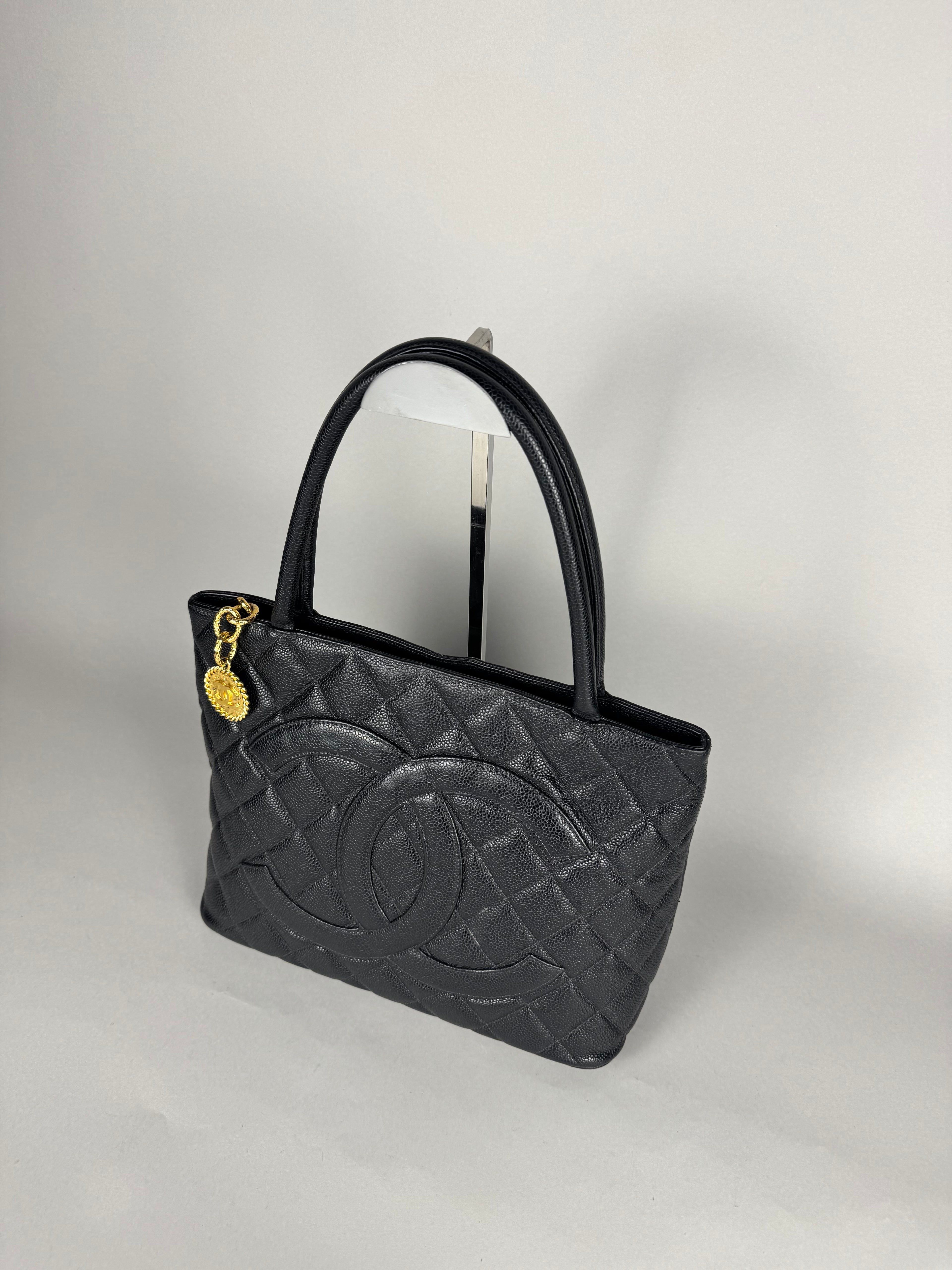 Chanel Medallion Black Leather Caviar Tote