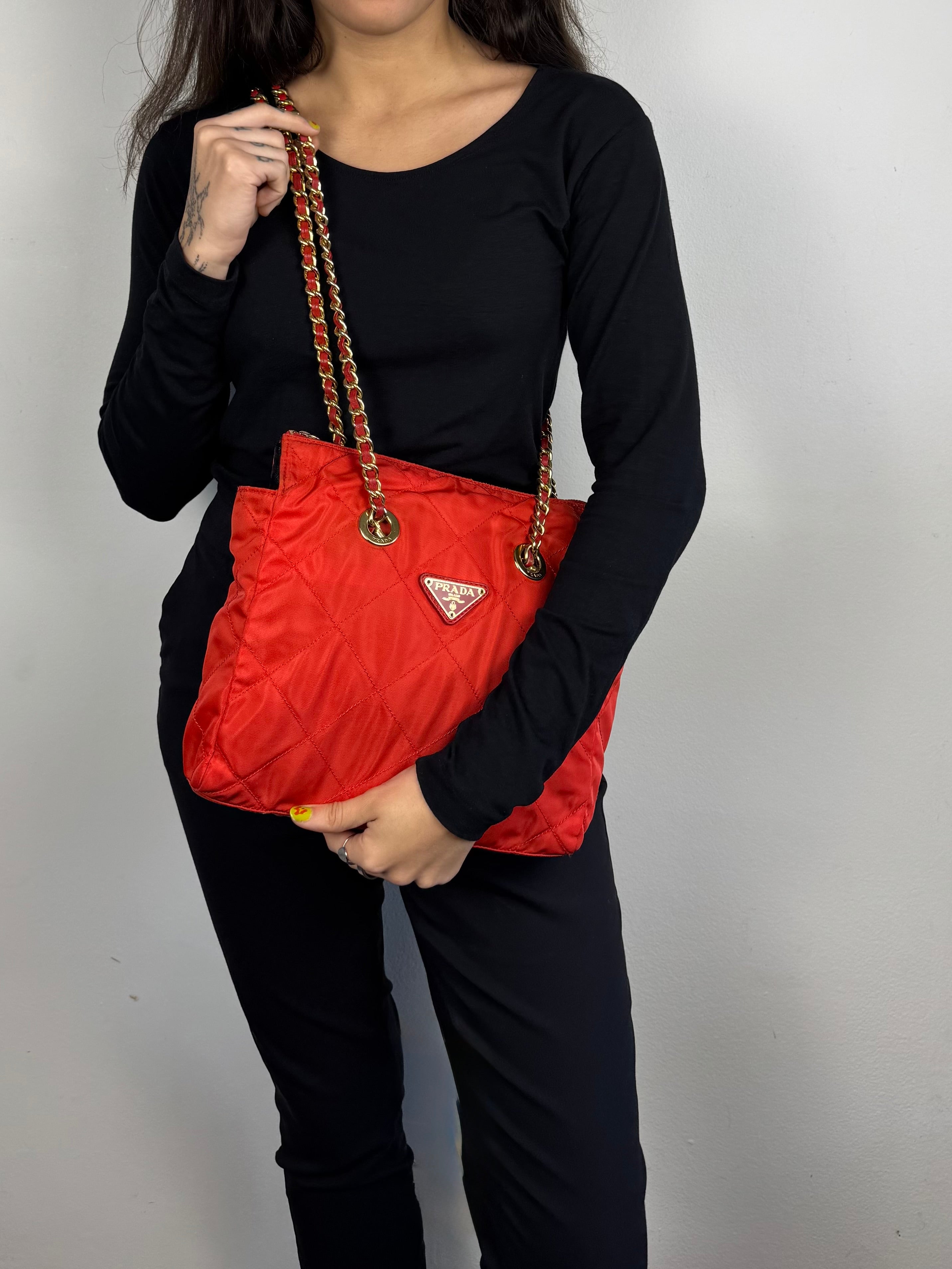 Prada Quilted Chain Nylon Red