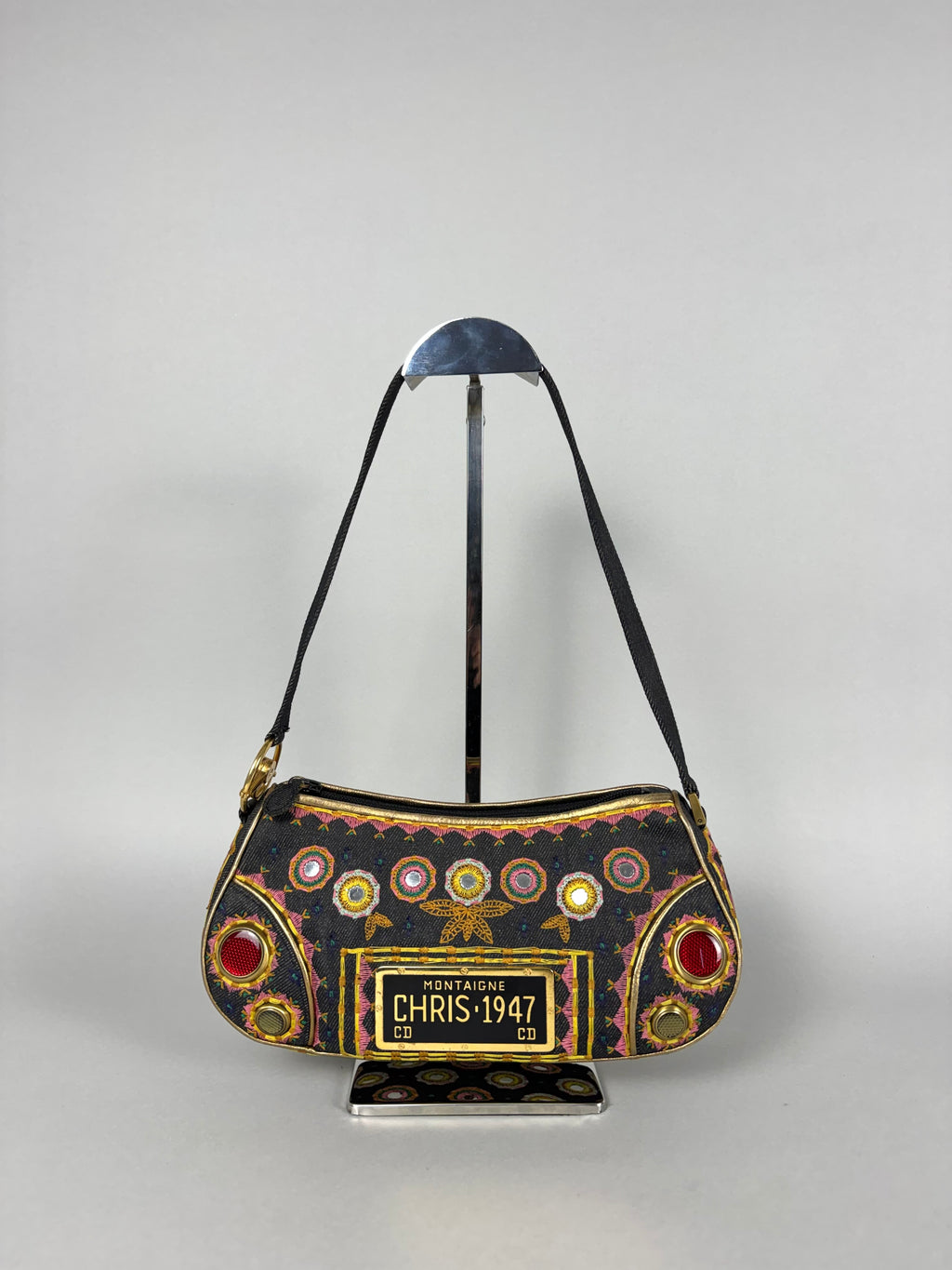 Christian Dior Embroidered Montaigne Cadillac 1947 Denim Bag