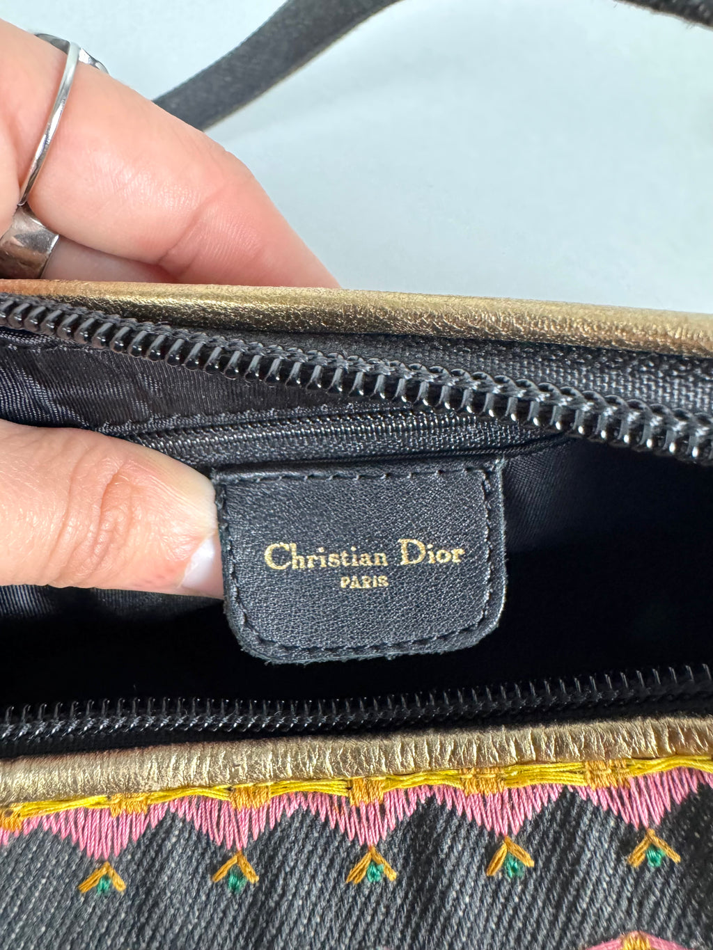 Christian Dior Embroidered Montaigne Cadillac 1947 Denim Bag