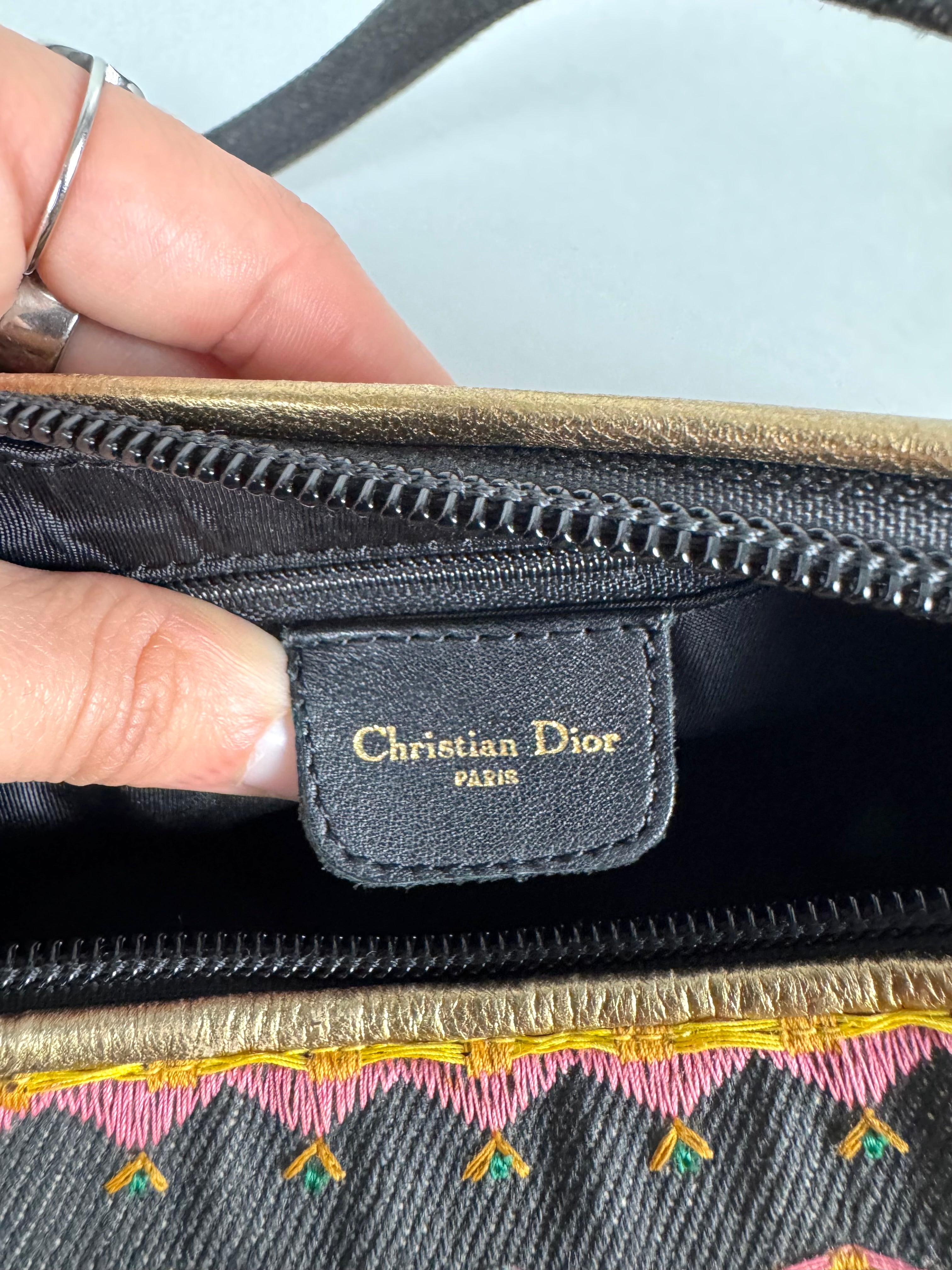 Christian Dior Embroidered Montaigne Cadillac 1947 Denim Bag