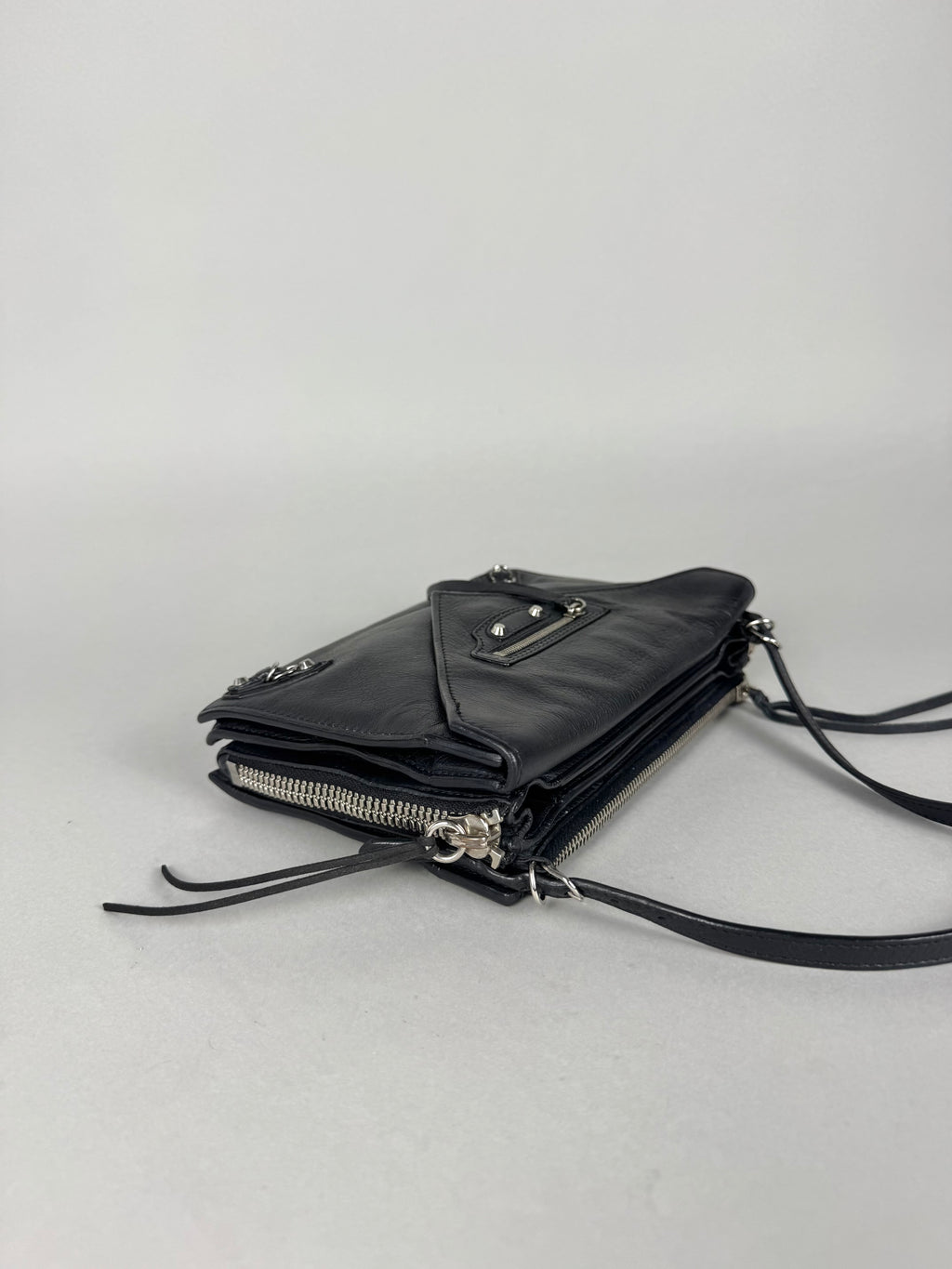 Balenciaga Black Calfskin Leather Papier Zip-Around Triple Bag