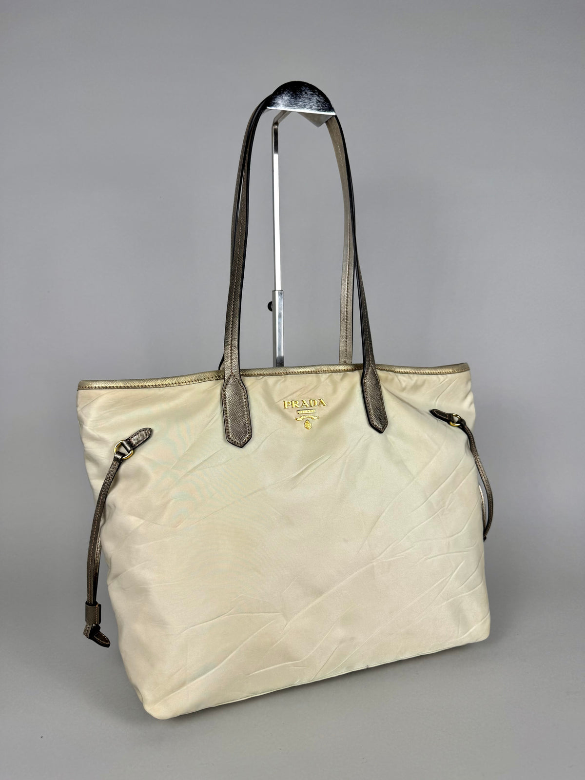 Prada Tessuto Nylon Saffiano Shopping Tote Off White