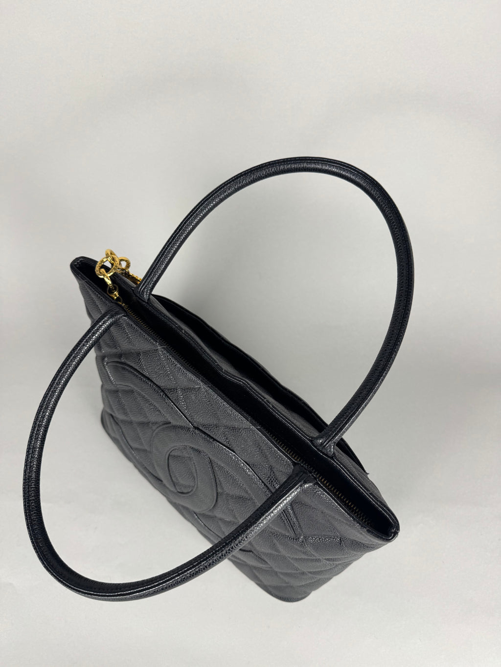 Chanel Medallion Black Leather Caviar Tote