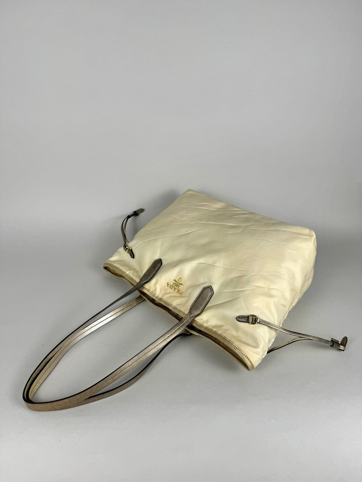 Prada Tessuto Nylon Saffiano Shopping Tote Off White