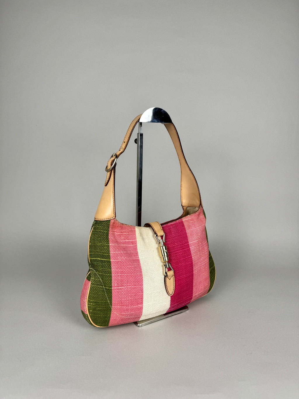 Gucci Jackie O 1961 Raffia and Leather Striped Shoulder
