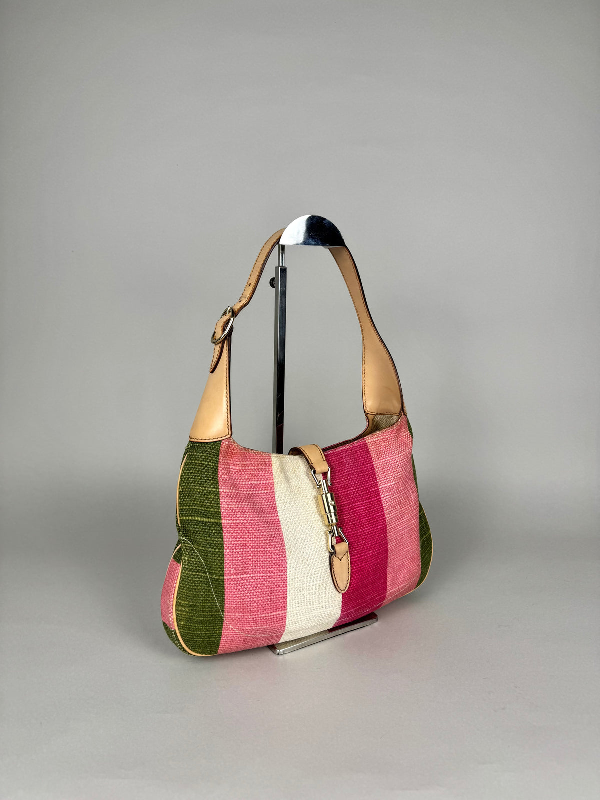 Gucci Jackie O 1961 Raffia and Leather Striped Shoulder