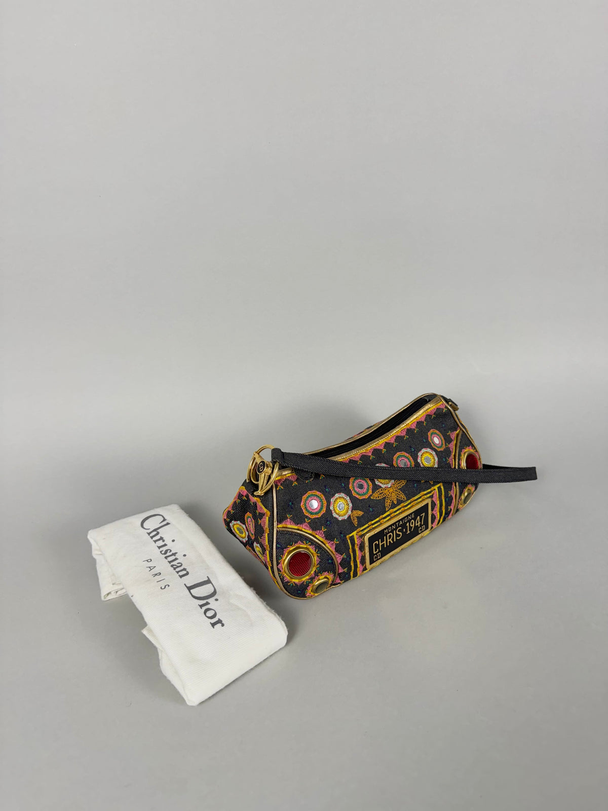 Christian Dior Embroidered Montaigne Cadillac 1947 Denim Bag