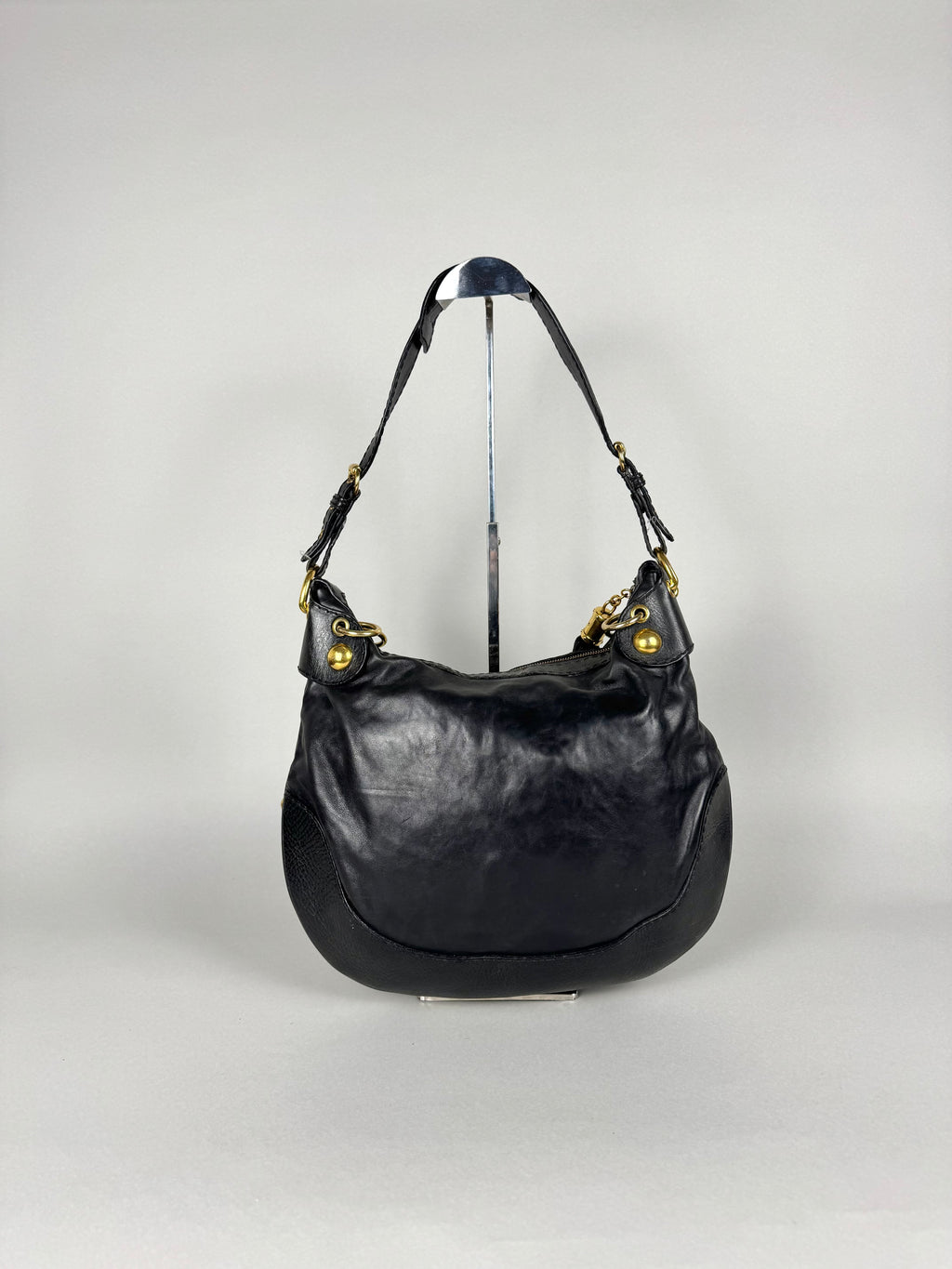 Gucci Babushka Studded Heart Hobo Leather Black
