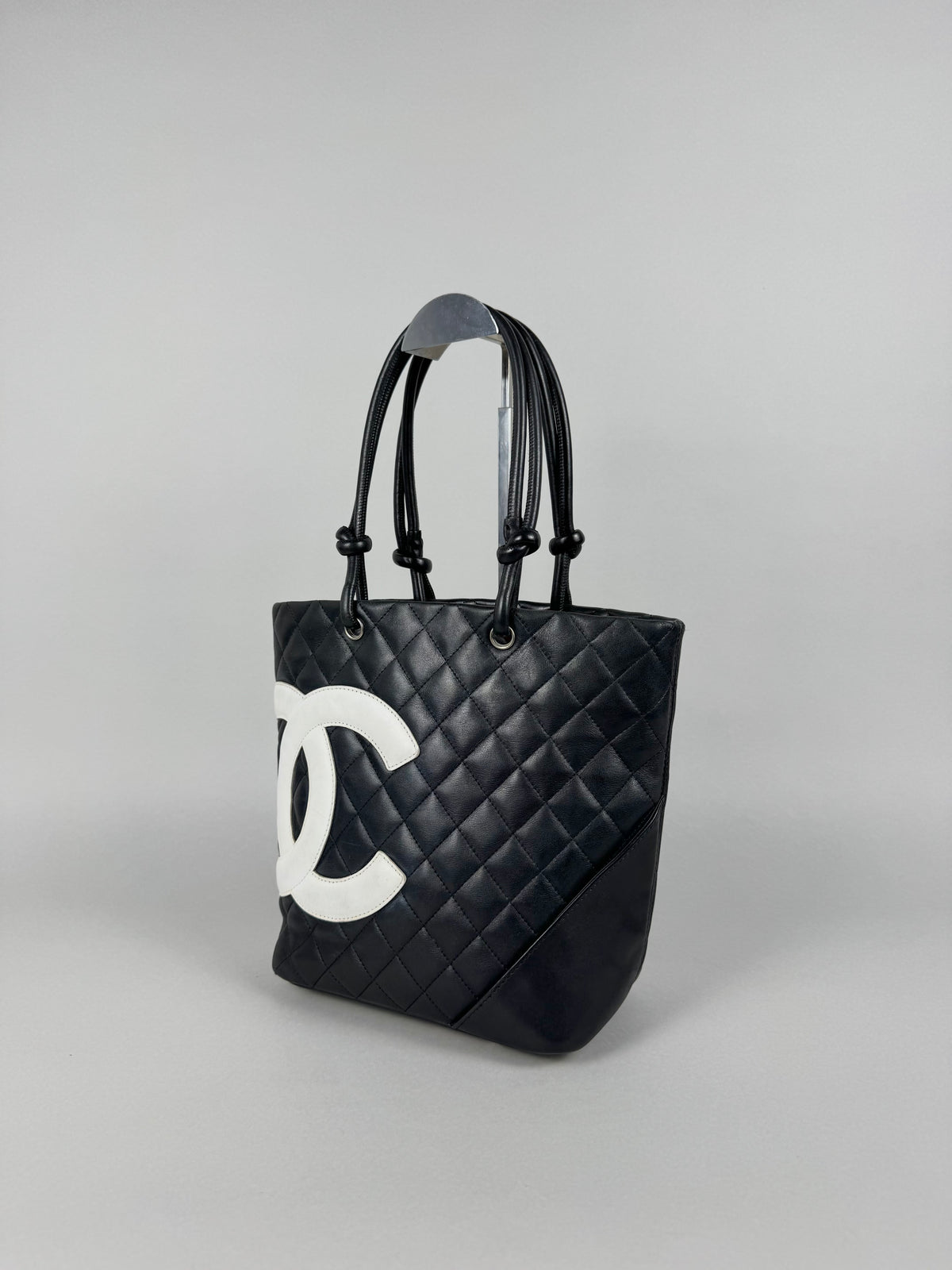 Chanel Cambon Calfskin Black Leather Quilted Medium Tote