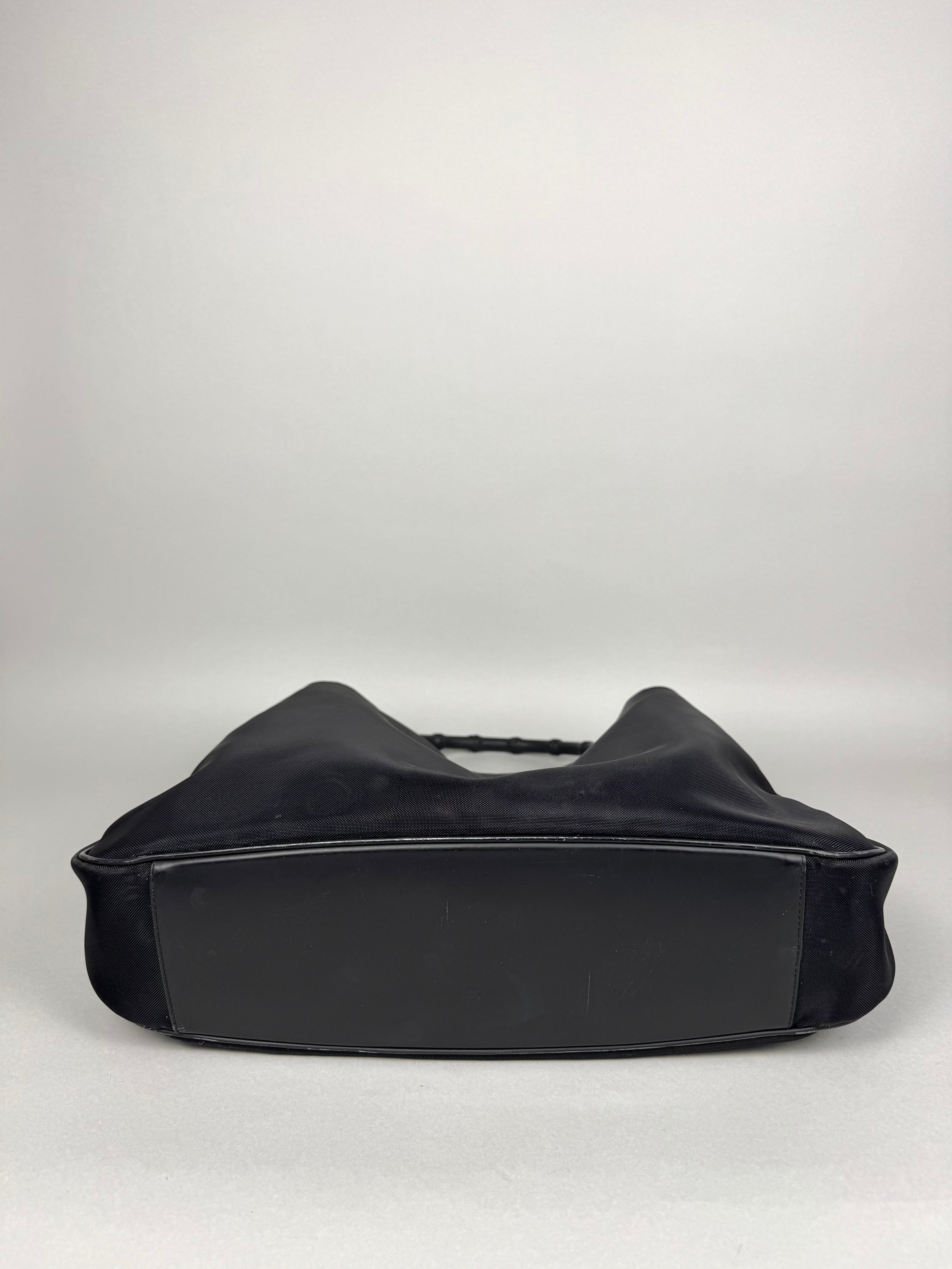 Gucci Mesh Bamboo Tote Bag in Black with Pouch