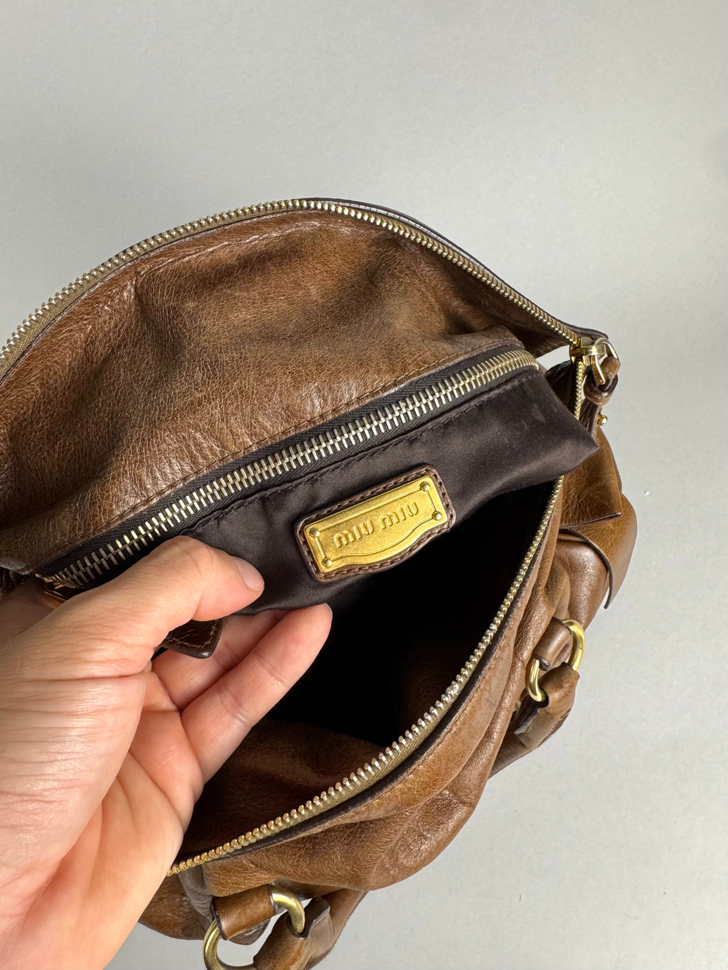 Miu Miu Lux Bow Vitello Leather Brown Tote