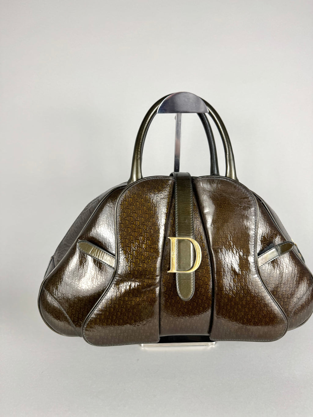 Christian Dior Monogram Double Saddle Patent Green