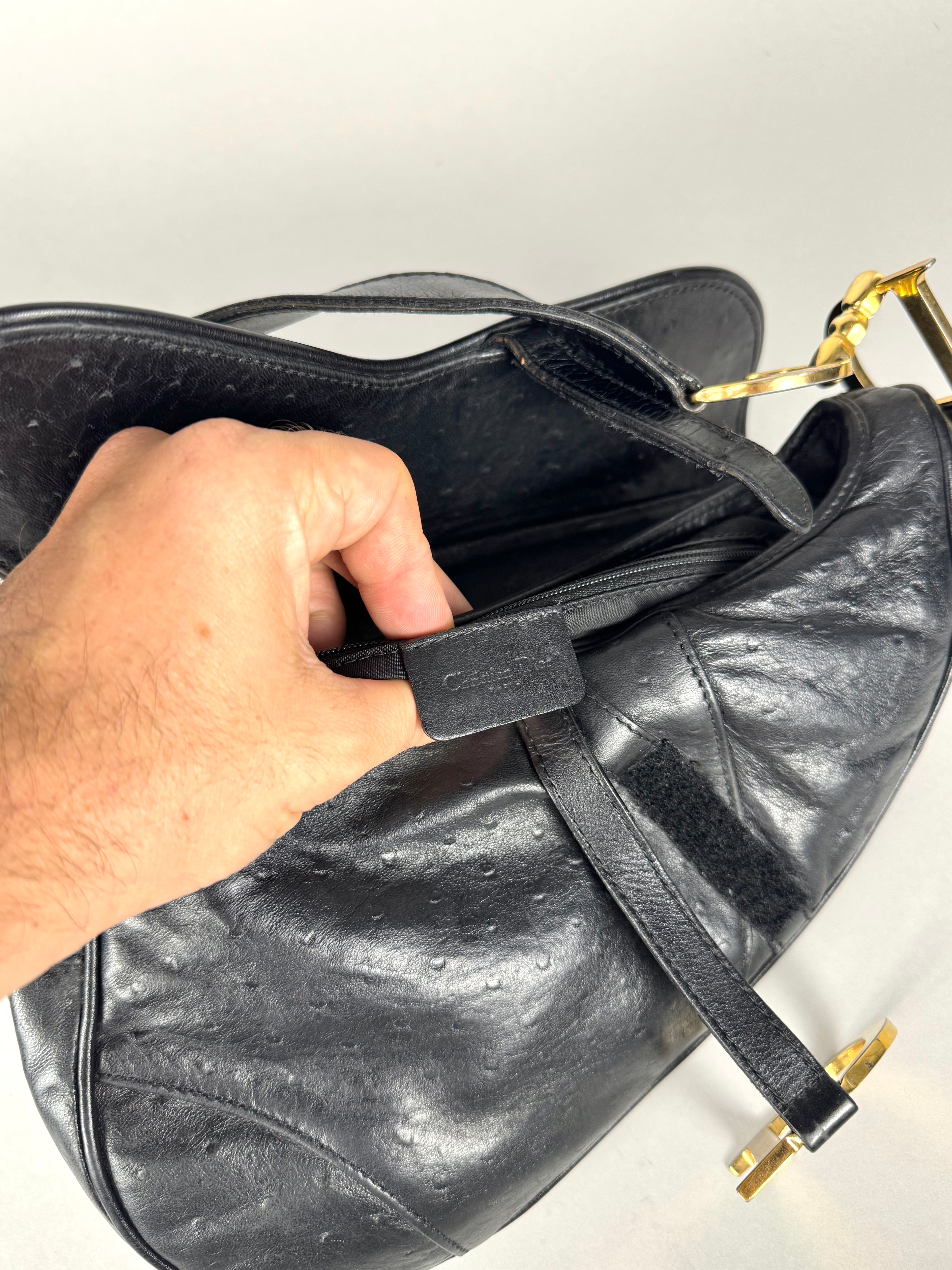 Christian Dior Saddle Ostrich Leather Black