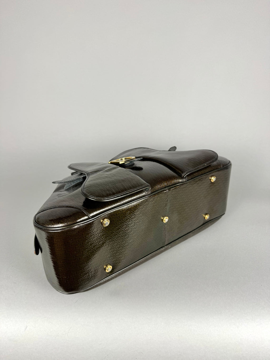 Christian Dior Monogram Double Saddle Patent Green