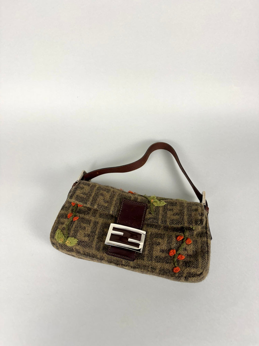 Fendi Vintage Cashmere Wool Embroidered Baguette