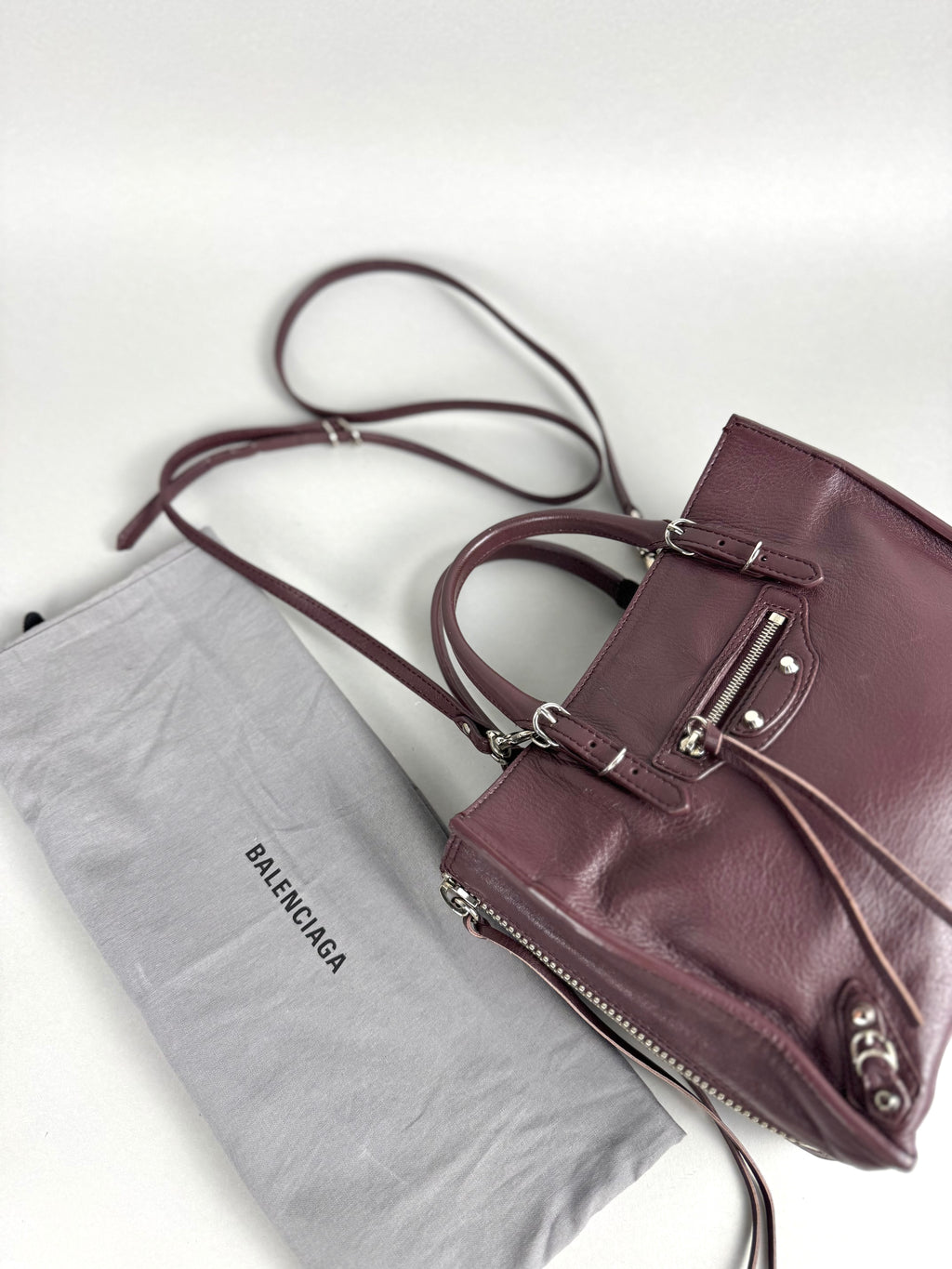 Balenciaga Burgundy Leather Papier A4 Zip Around Tote