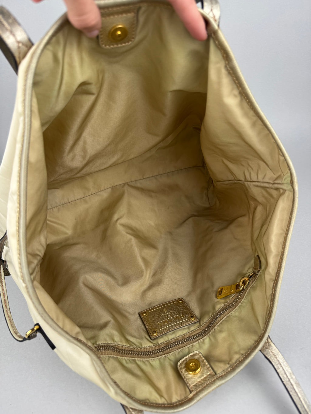 Prada Tessuto Nylon Saffiano Shopping Tote Off White