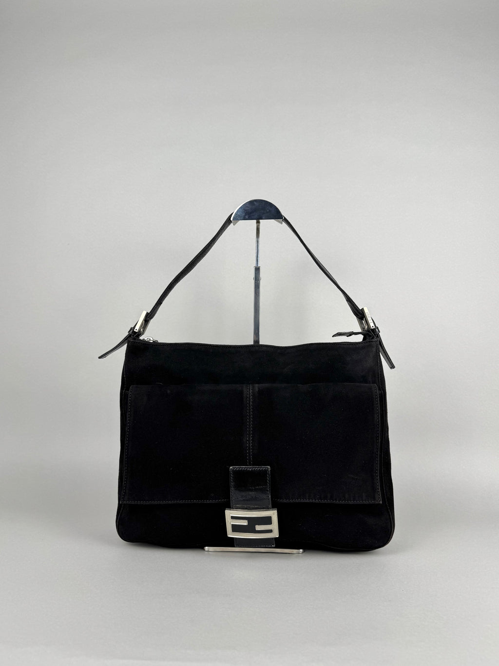 Fendi Mamma Baguette Black Suede Leather