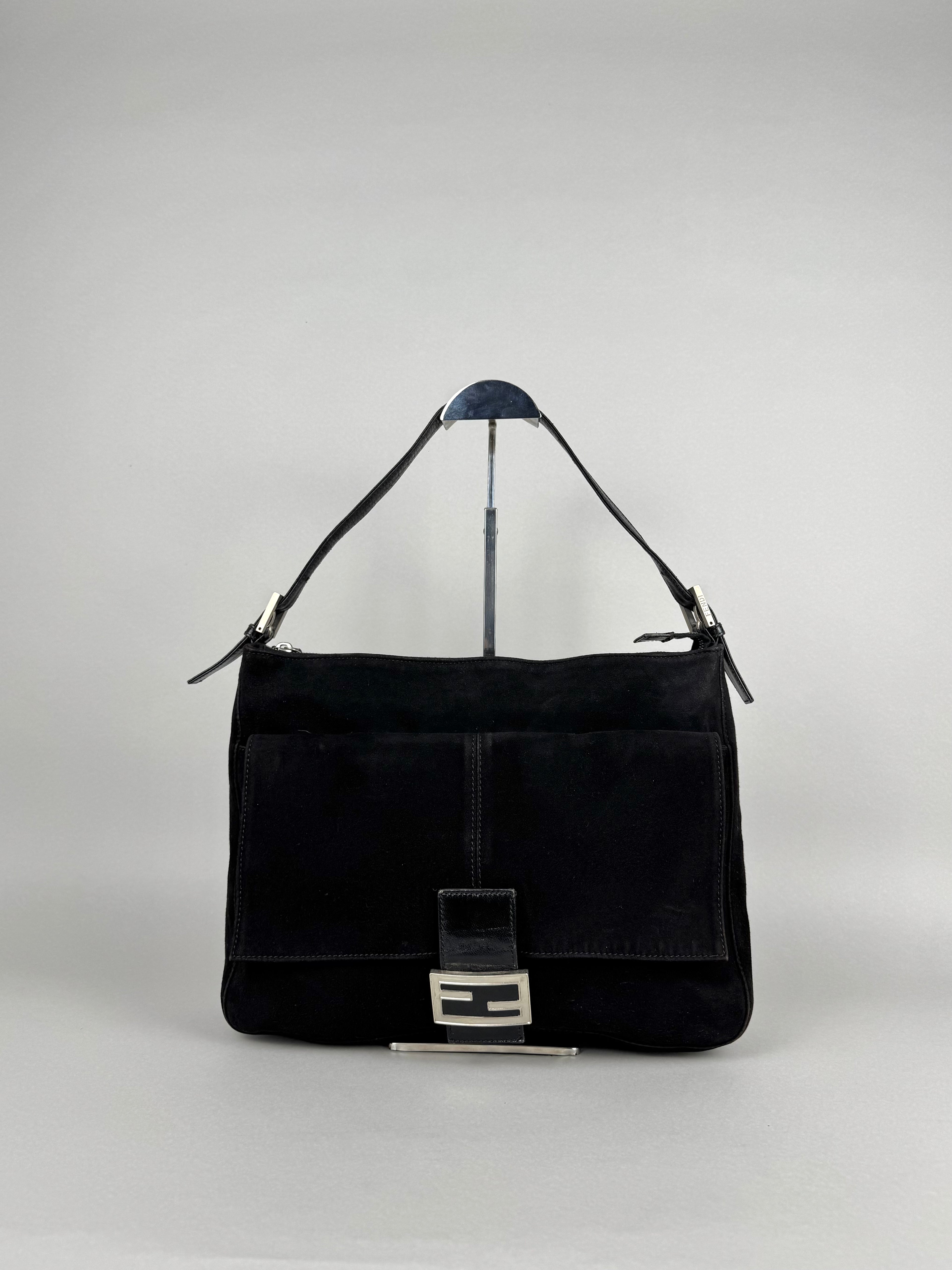 Fendi Mamma Baguette Black Suede Leather