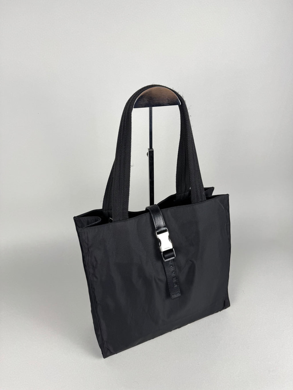 Prada Tessuto Buckle Nylon Black Tote
