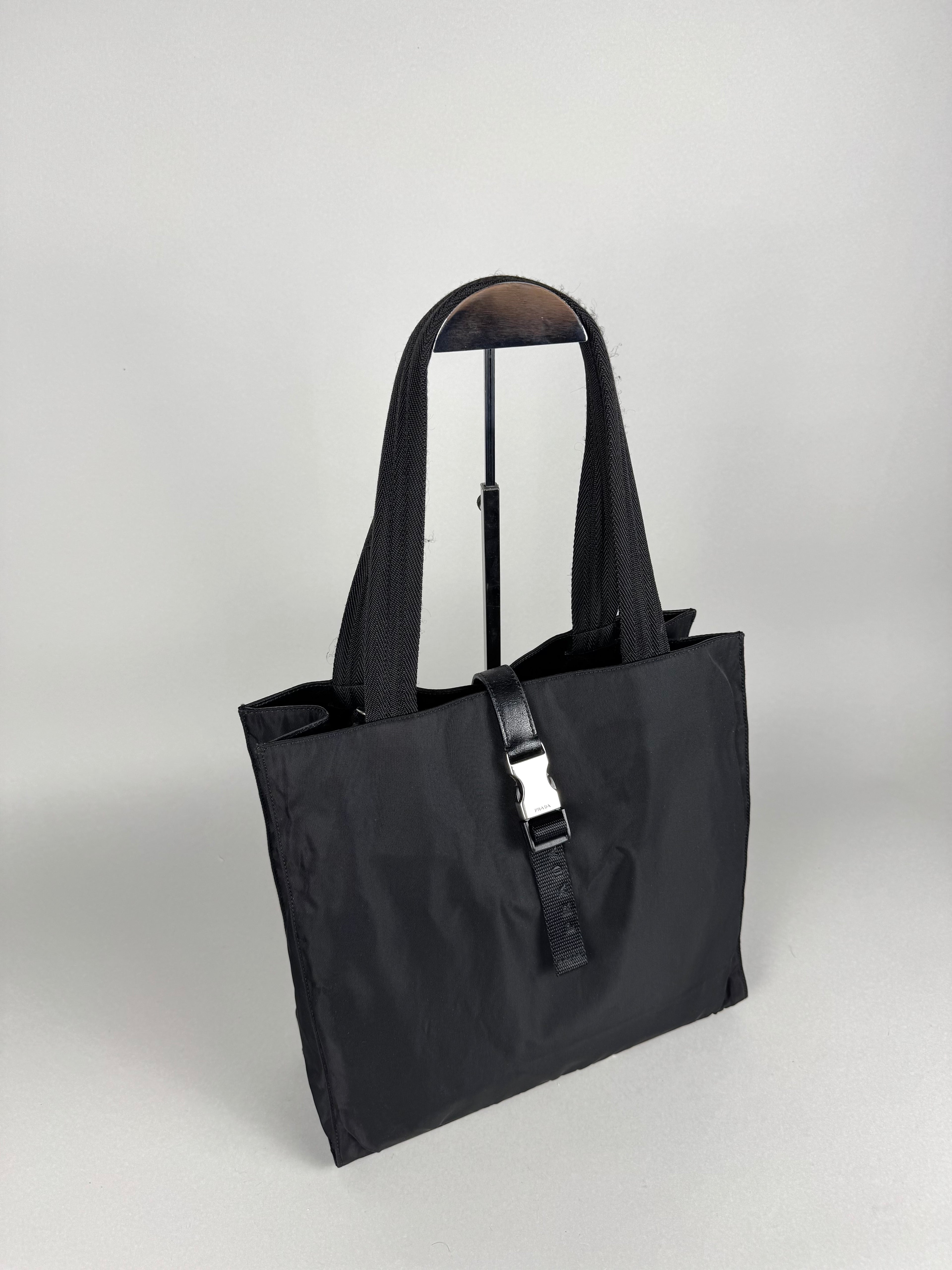 Prada Tessuto Buckle Nylon Black Tote