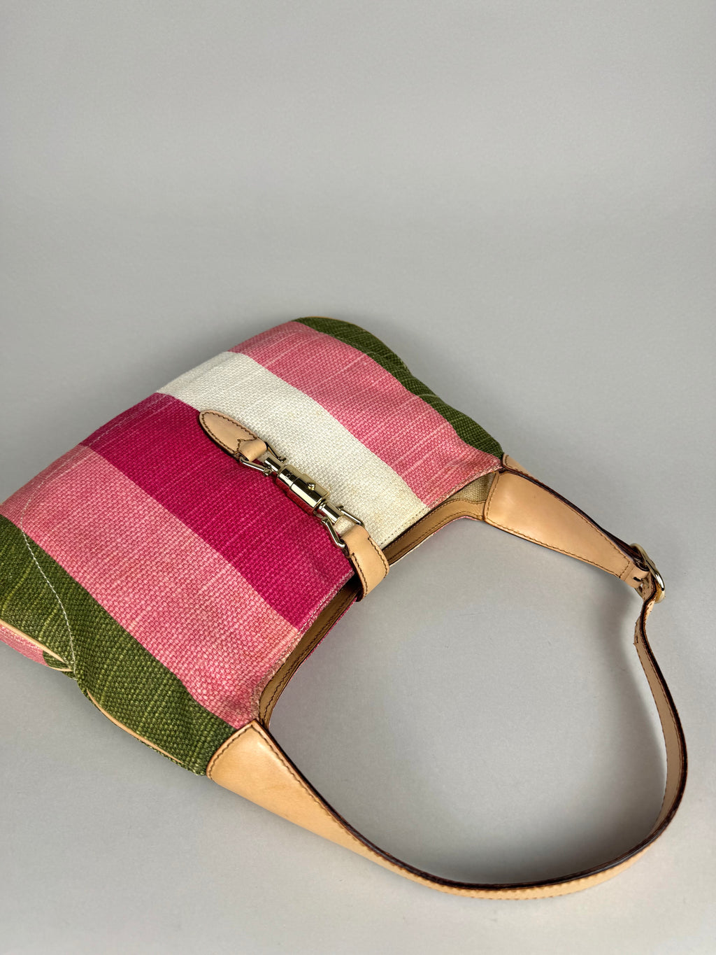 Gucci Jackie O 1961 Raffia and Leather Striped Shoulder