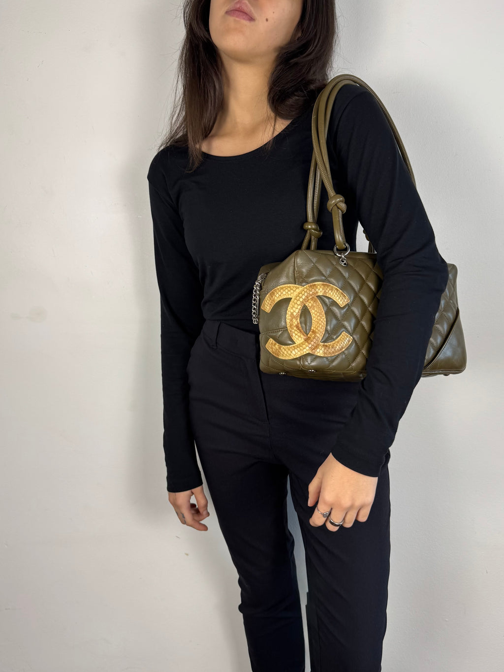 Chanel Ligne Cambon Leather Bowler Bag in Python
