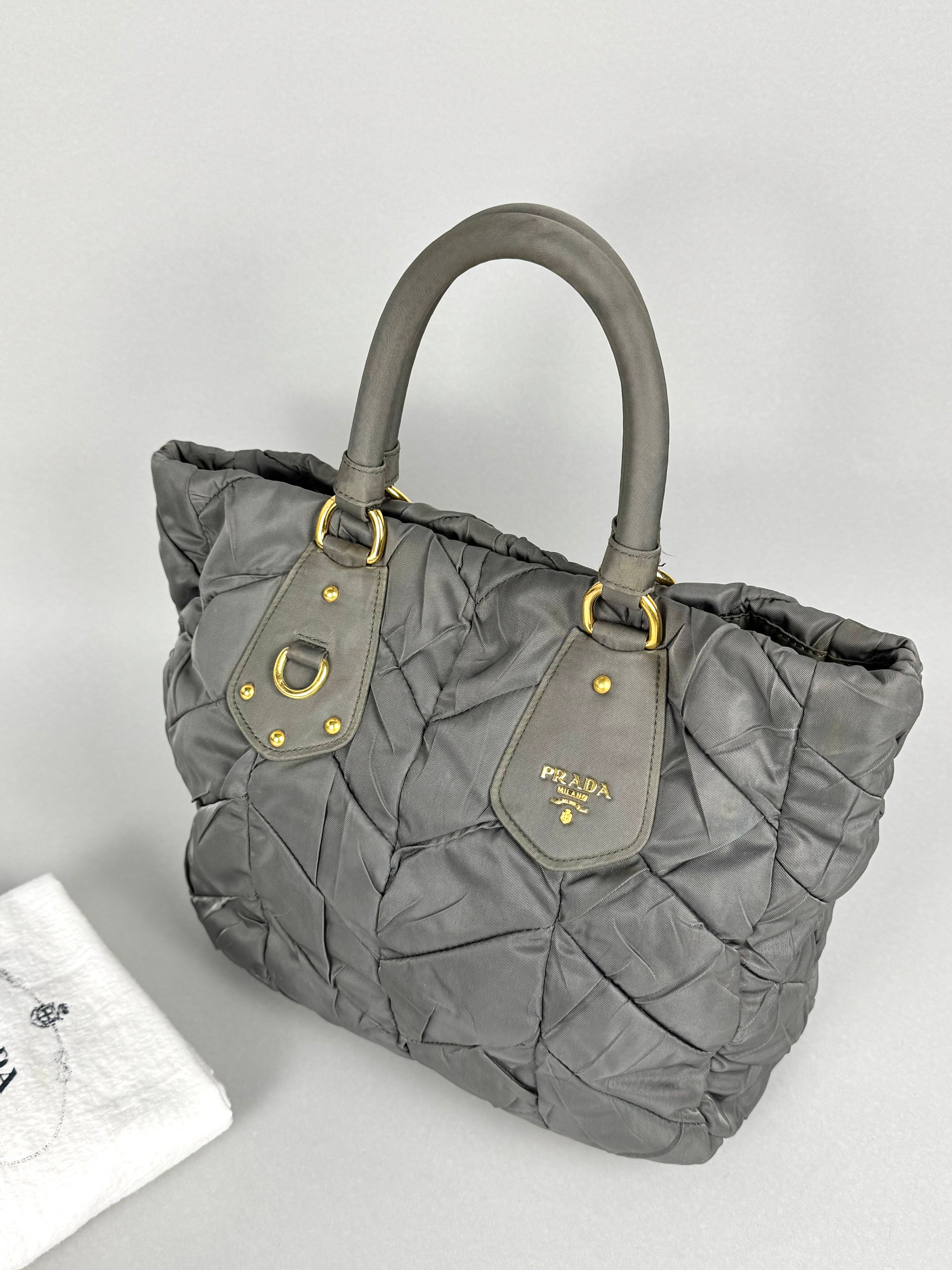 Prada Tessuto Chevron Nylon Tote Grey