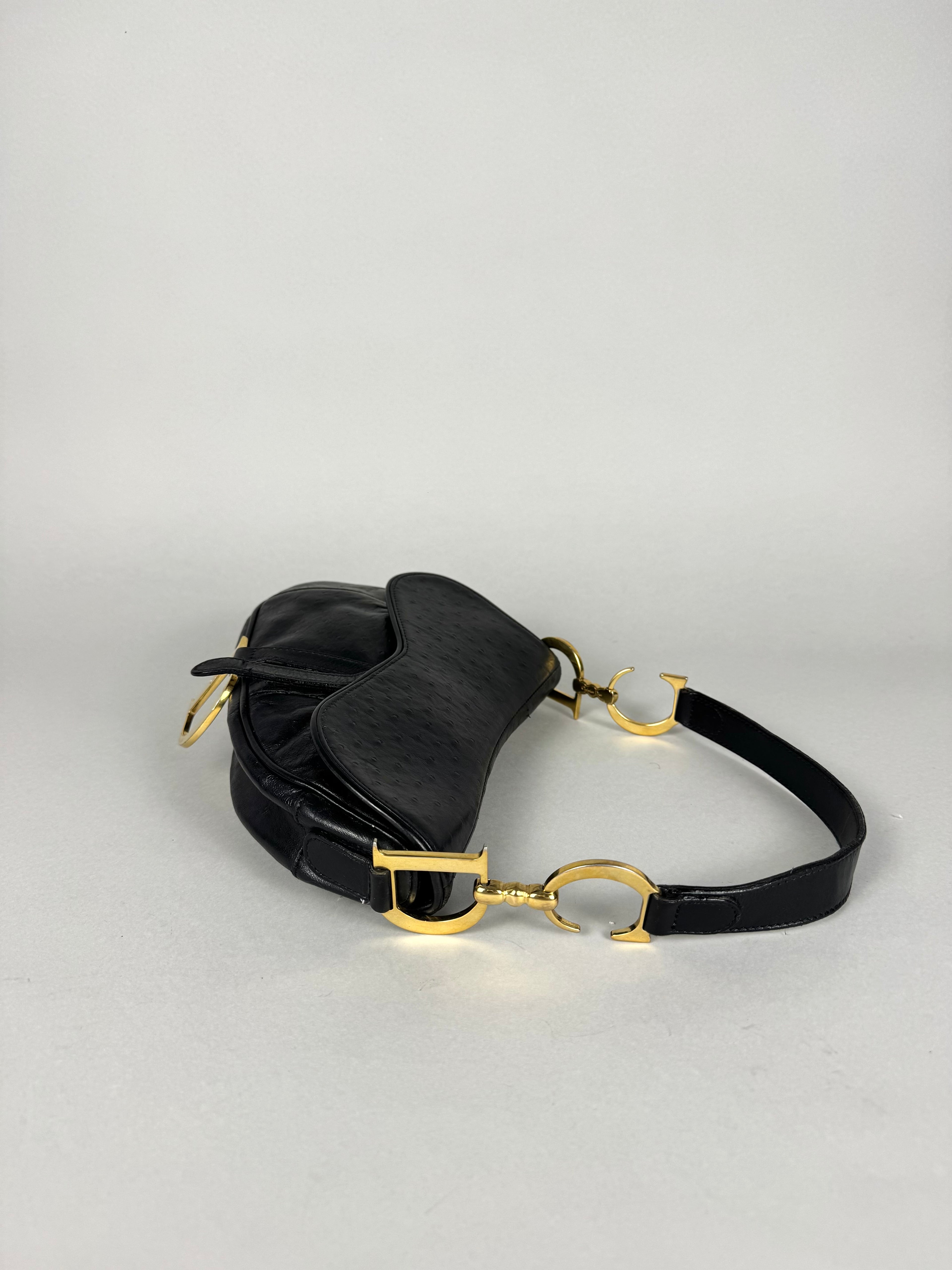 Christian Dior Saddle Ostrich Leather Black