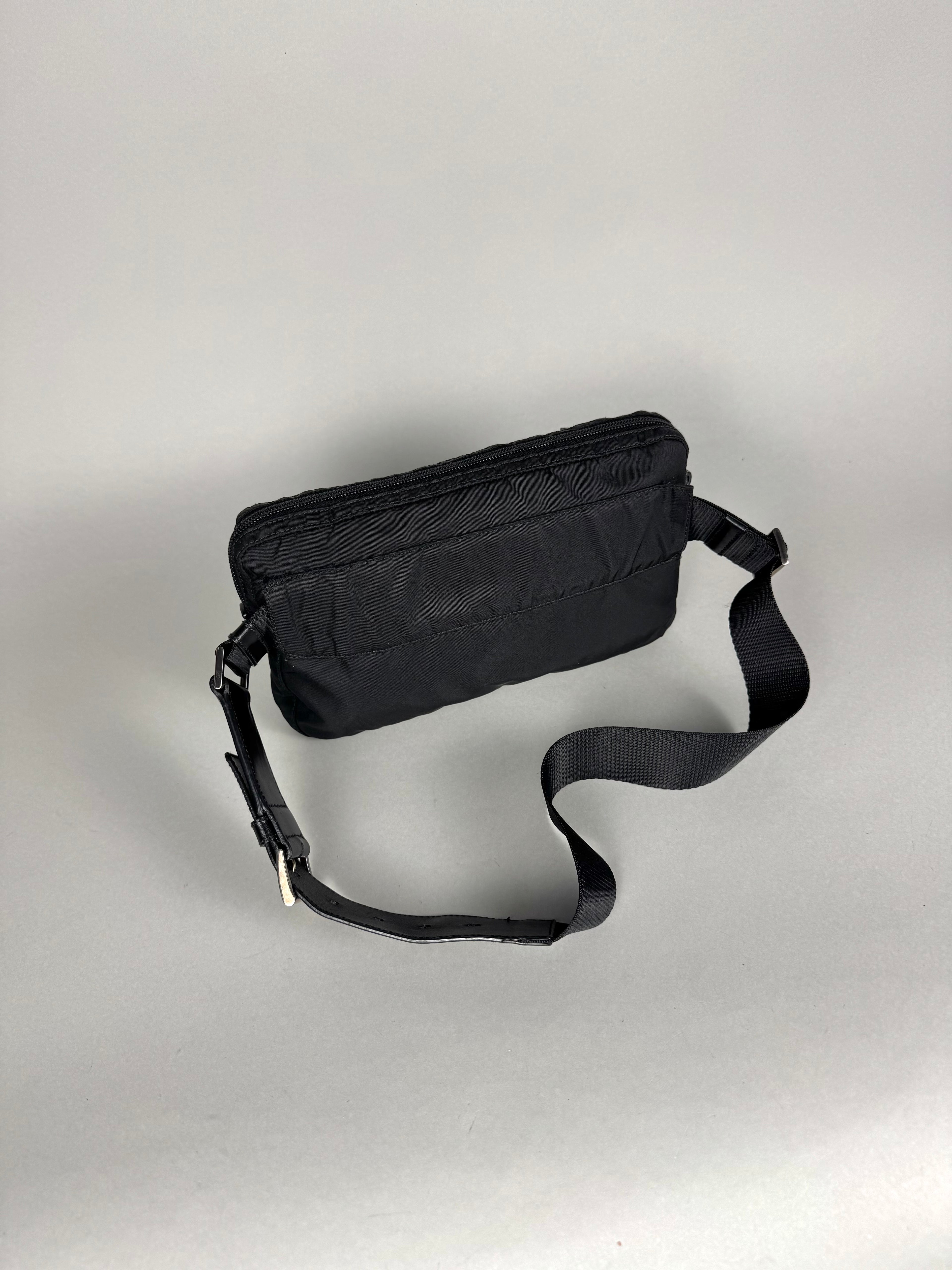 Prada Tessuto Nylon Black Saffiano Belt