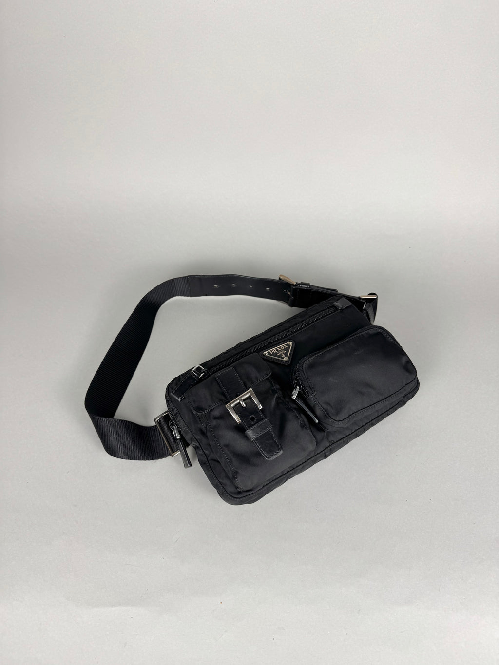 Prada Tessuto Nylon Black Saffiano Belt