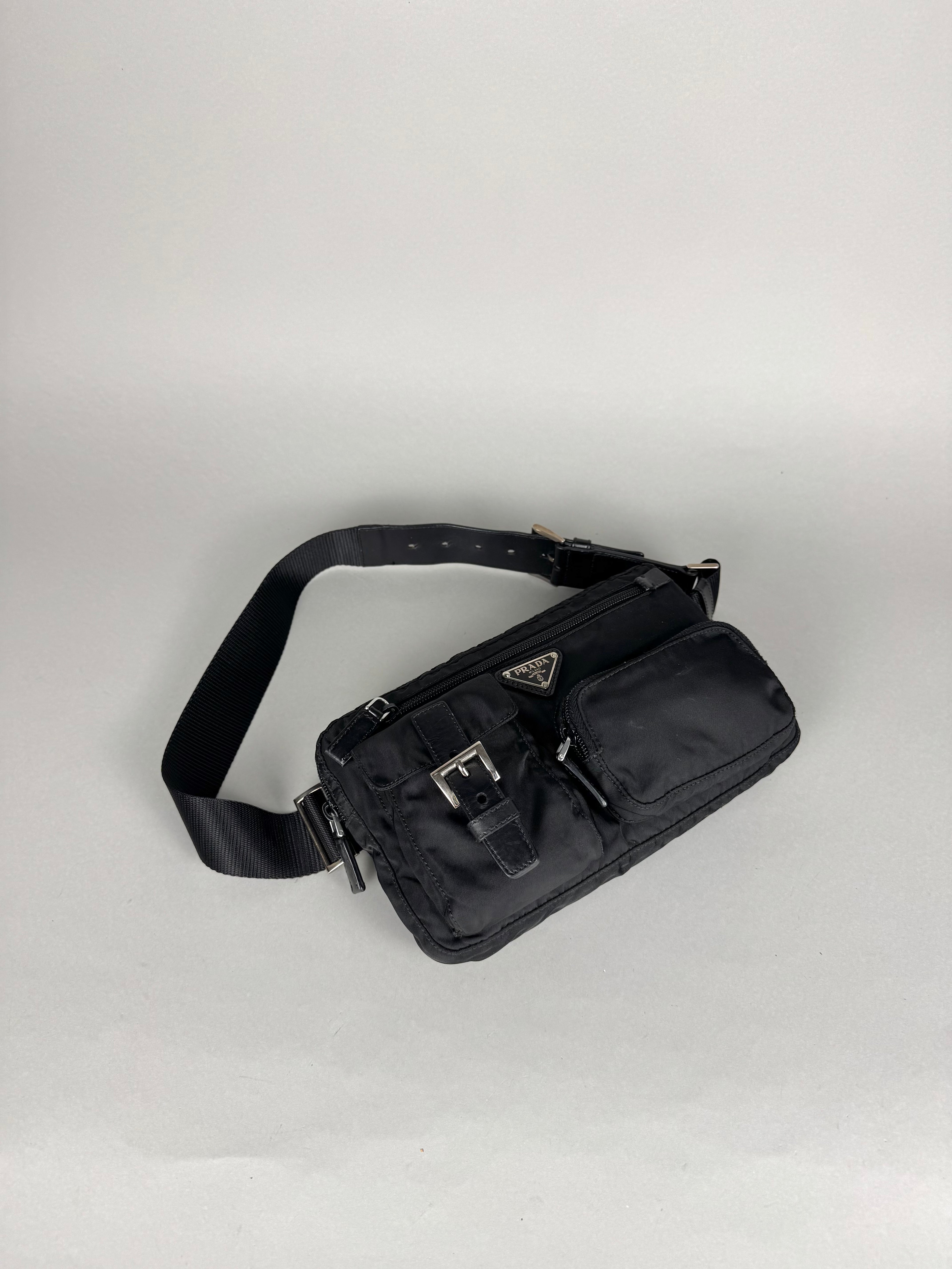 Prada Tessuto Nylon Black Saffiano Belt